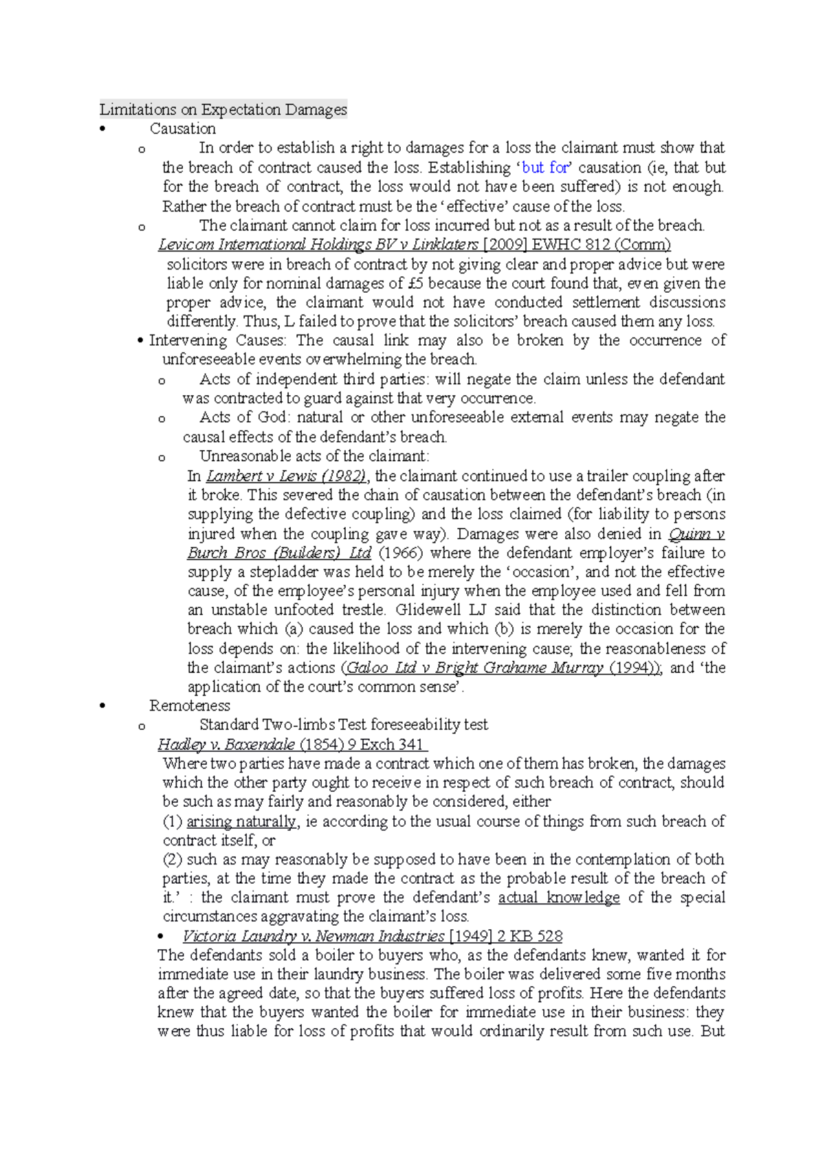 Damages 6 Expectation Damages Limitations On Expectation Damages Causation O In Order To Studocu Damages 6 Expectation Damages Limitations On Expectation Damages Causation O In Order To Studocu