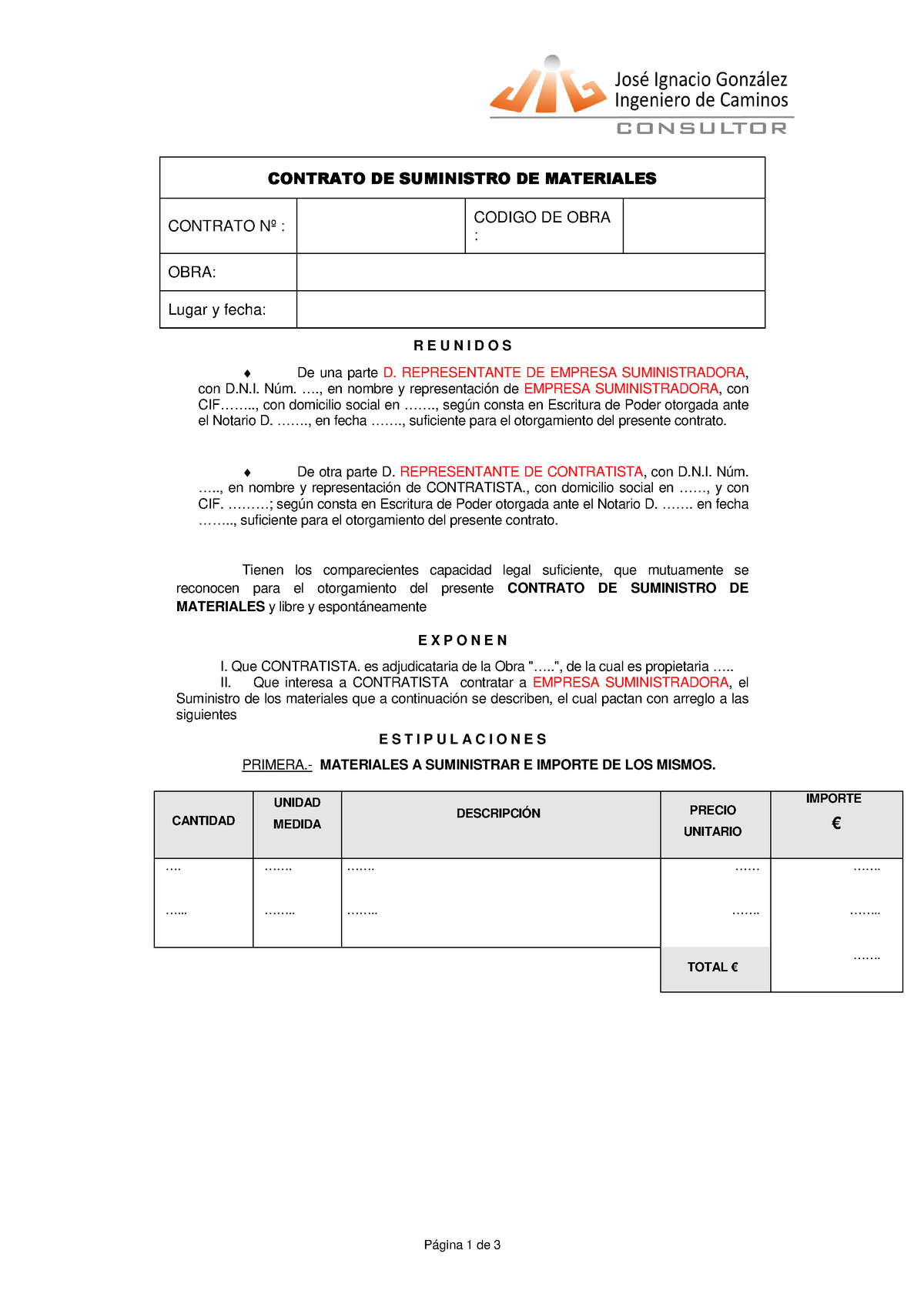 Modelo-contrato-suministro de materiales - Página 1 de 3 CONTRATO DE  CONTRATO DE CONTRATO DE - Studocu