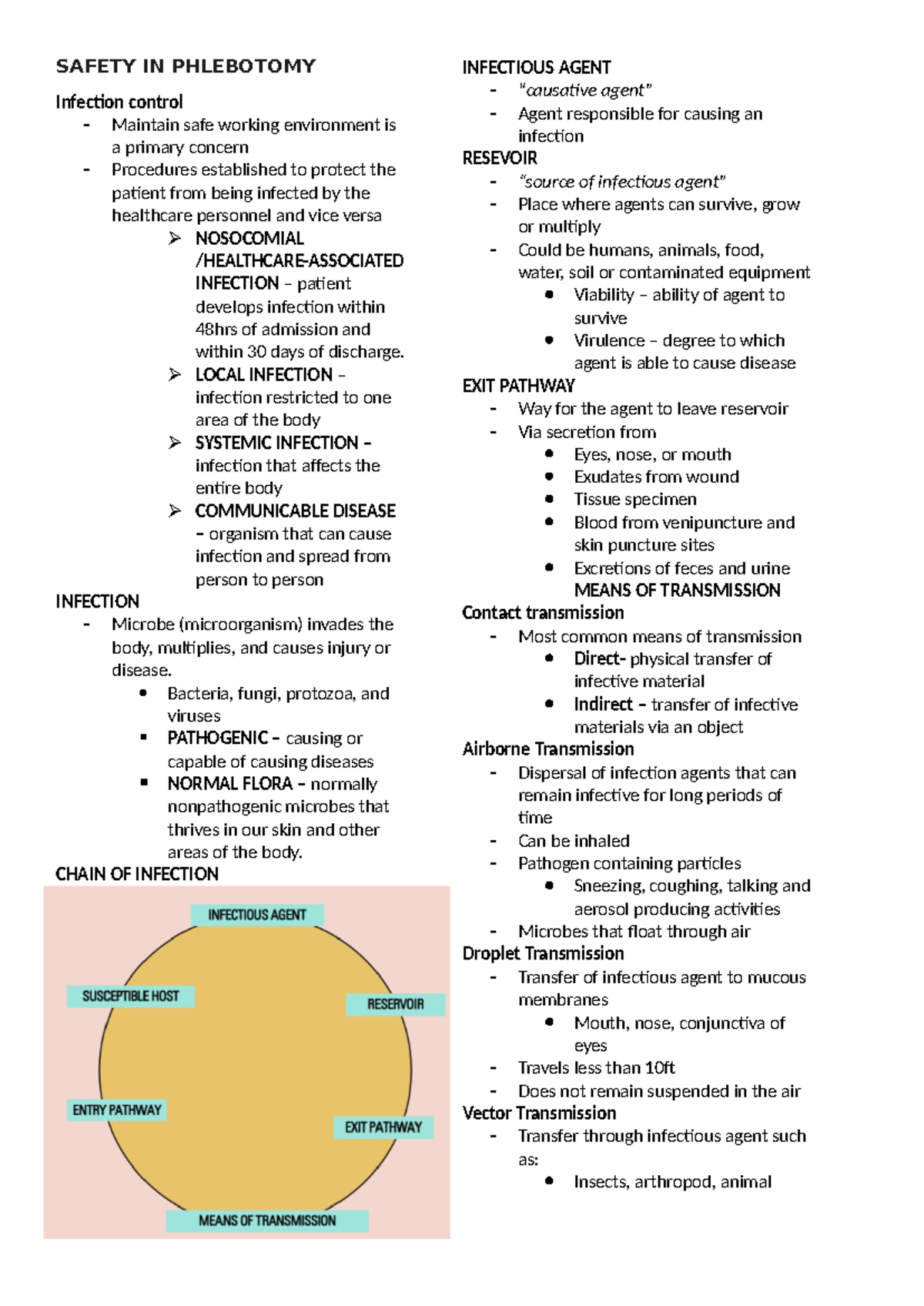 Safety IN Phlebotomy lec SAFETY IN PHLEBOTOMY Infection Control 