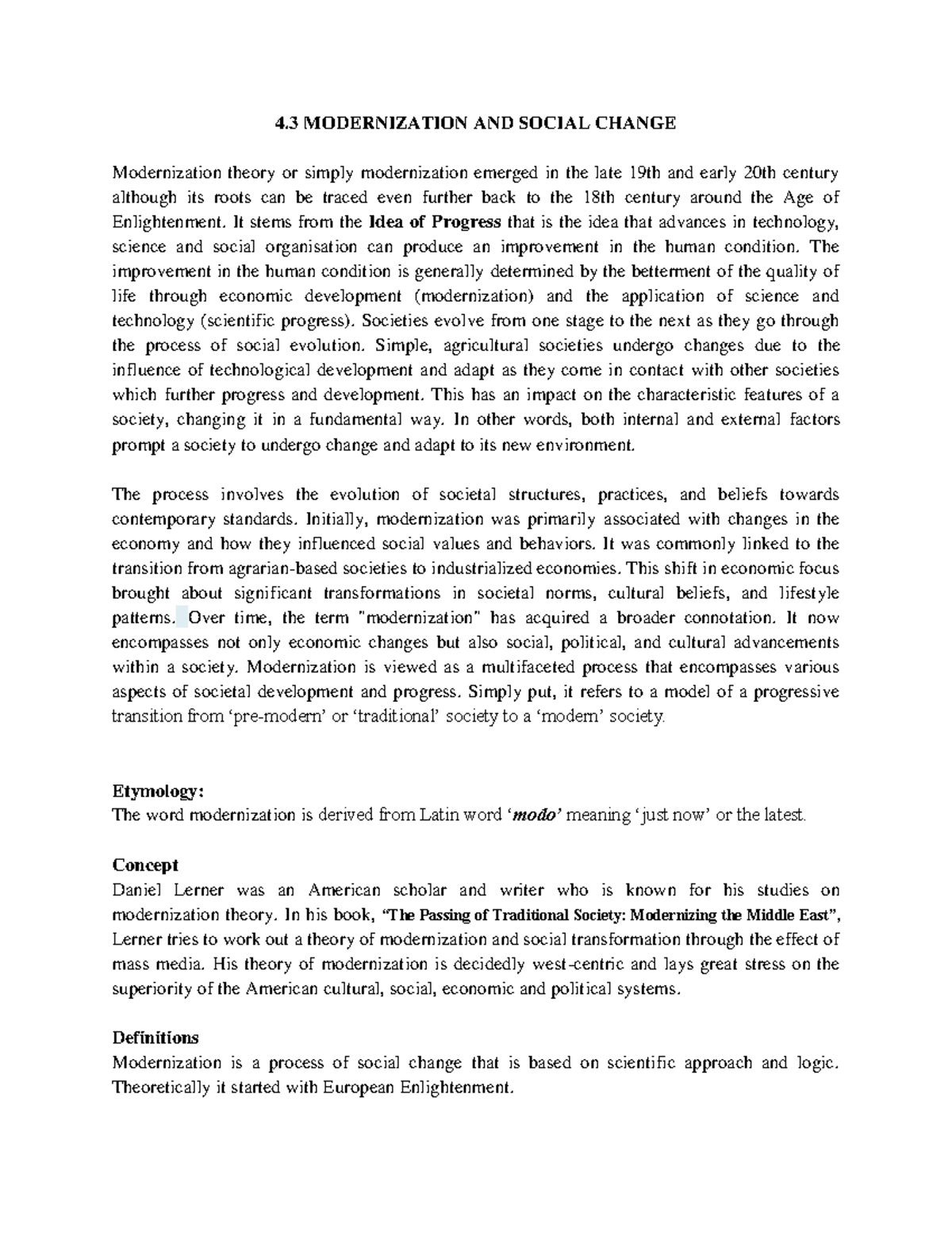 4.3 Modernization and Social Change - 4 MODERNIZATION AND SOCIAL CHANGE ...