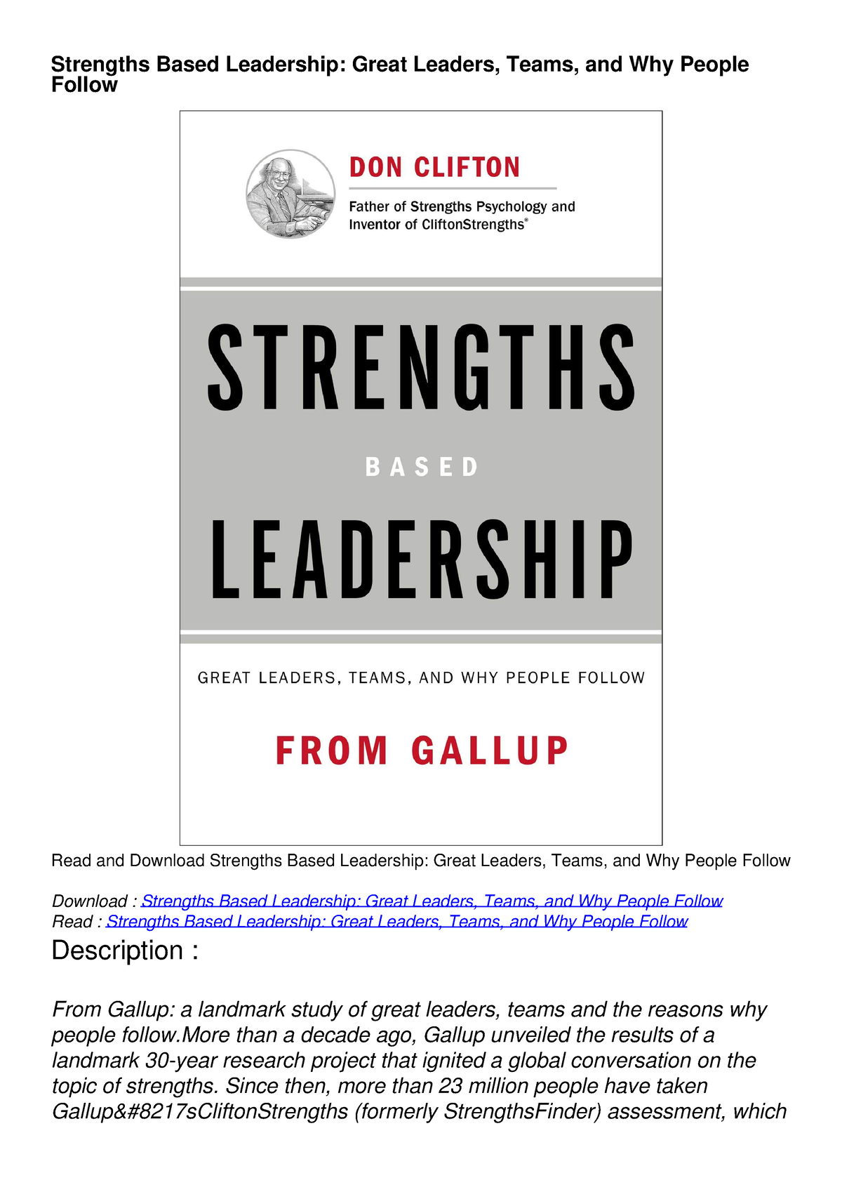 Read Ebook Pdf Strengths Based Leadership Great Leaders Teams And