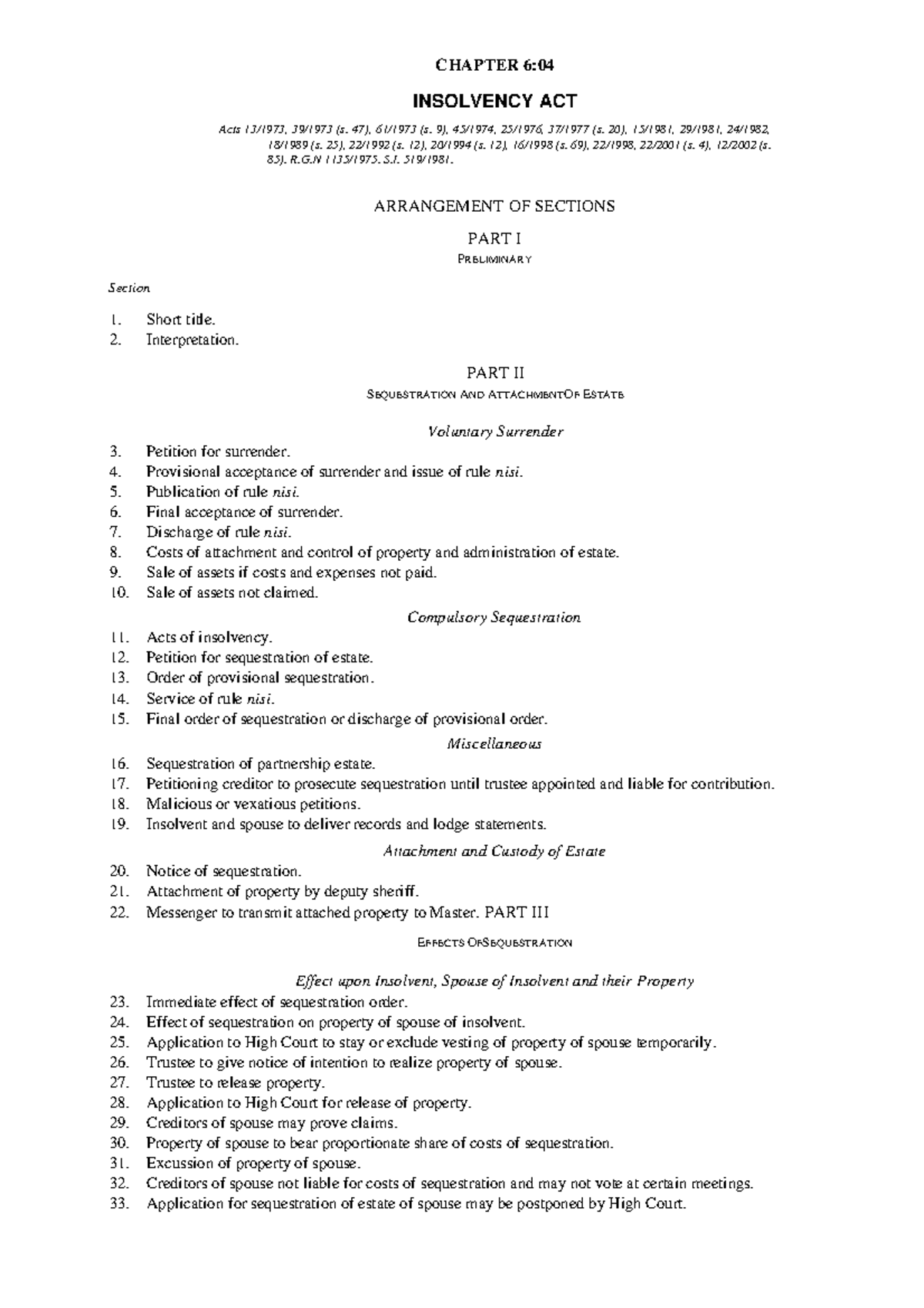 Insolvency act chapter 2 Zimbabwe law Constitutional Law UZ Studocu