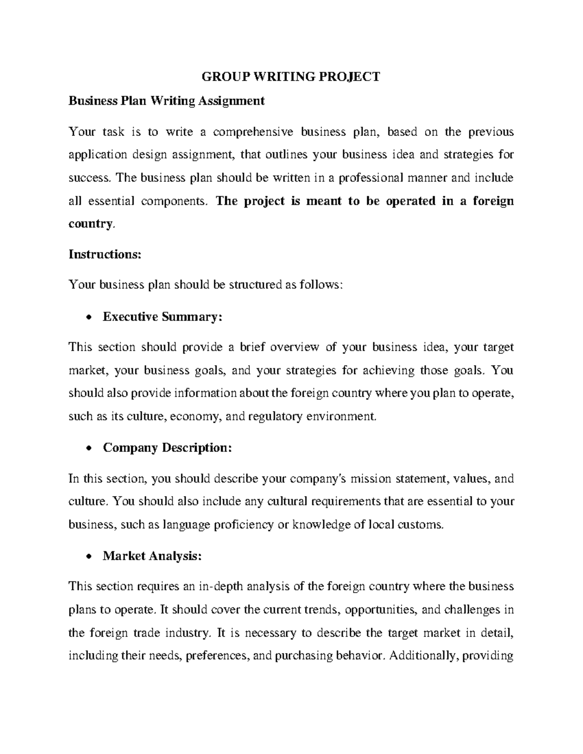 Group Assignment 2 - tài liệu học - GROUP WRITING PROJECT Business Plan ...