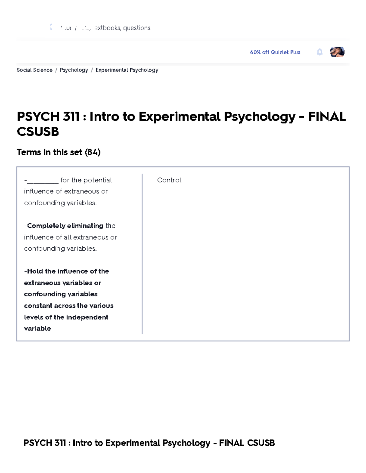 experimental psychology final exam quizlet