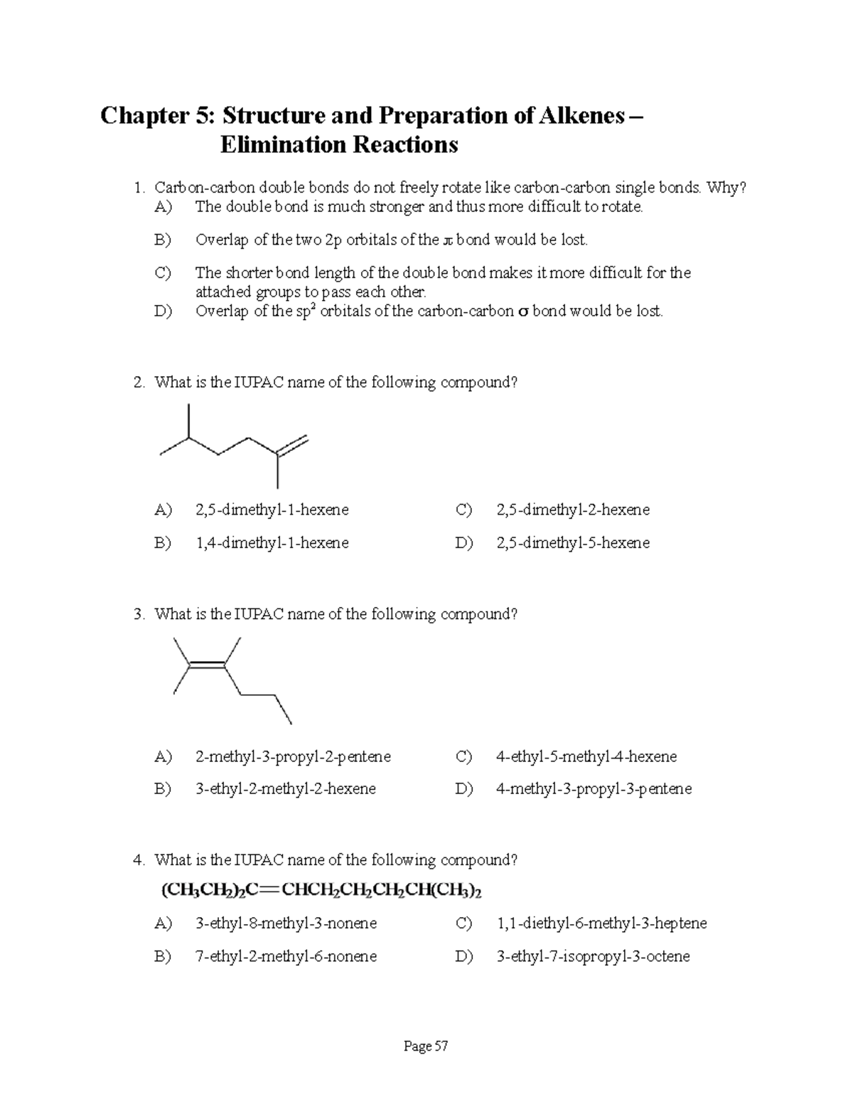 Chapter 5 Structure and Preparation of Alkenes - Chapter 5: Structure ...