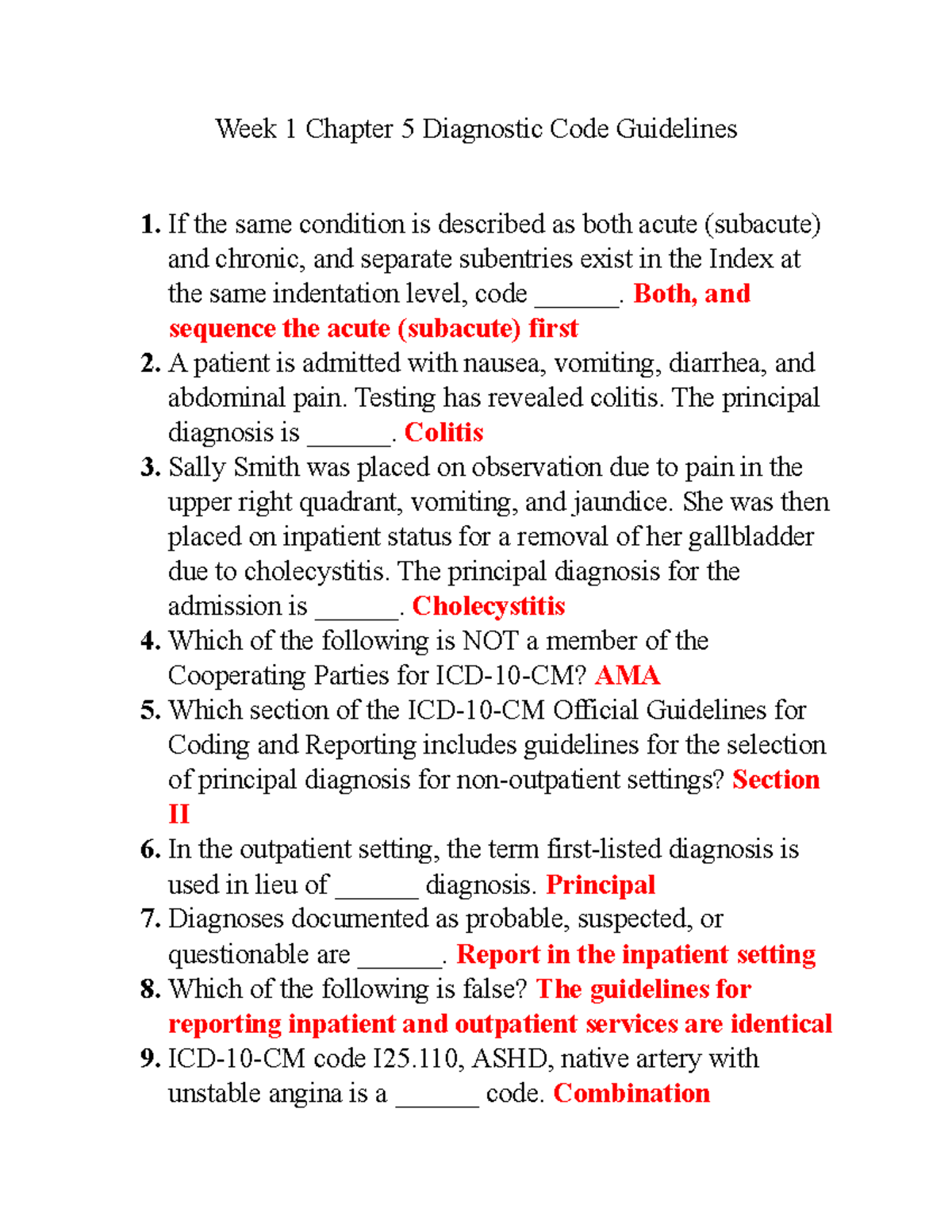 Week 1 Chapter 5 Diagnostic Code Guidelines Quiz - Week 1 Chapter 5 ...