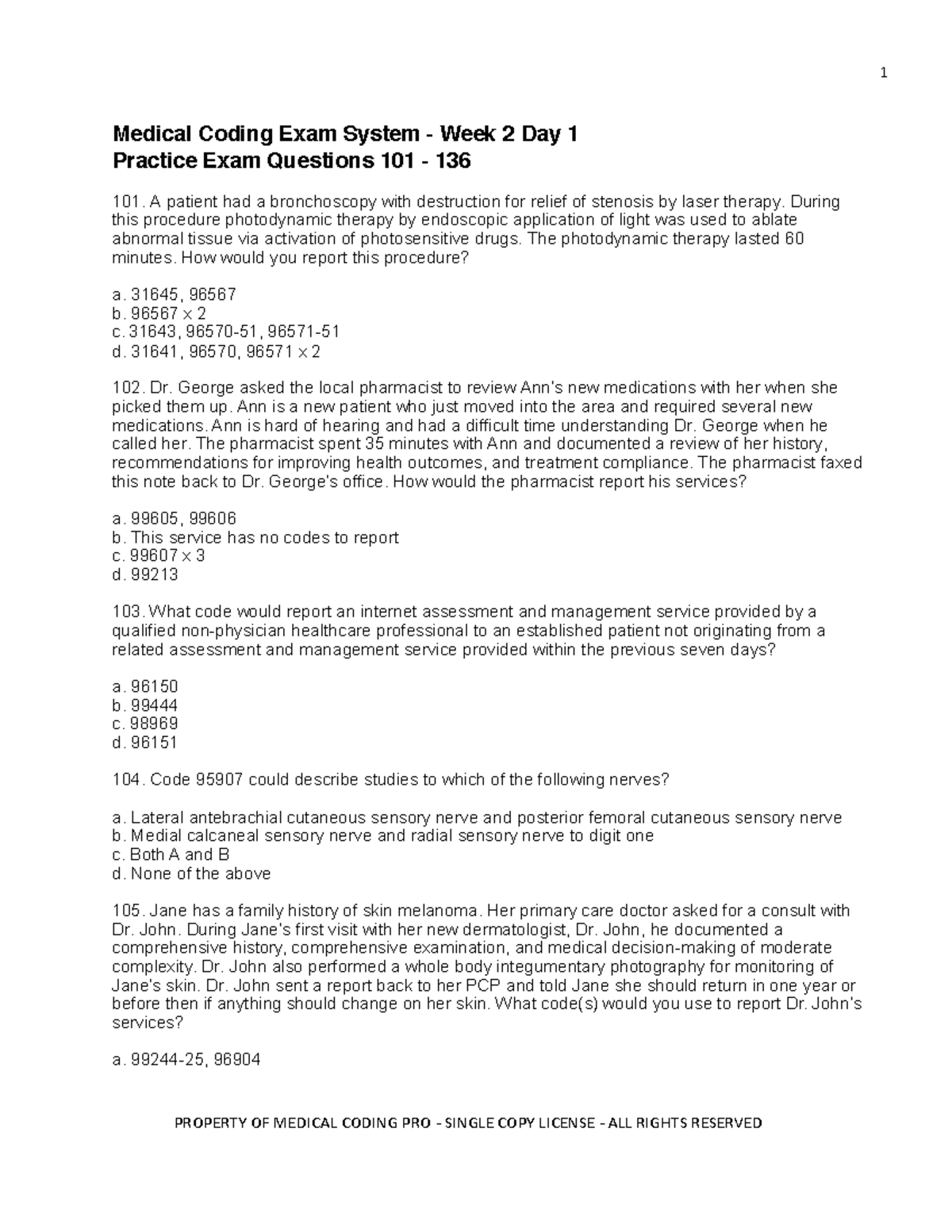 Mceswk2day136questions Medical Coding Exam System Week 2 Day 1