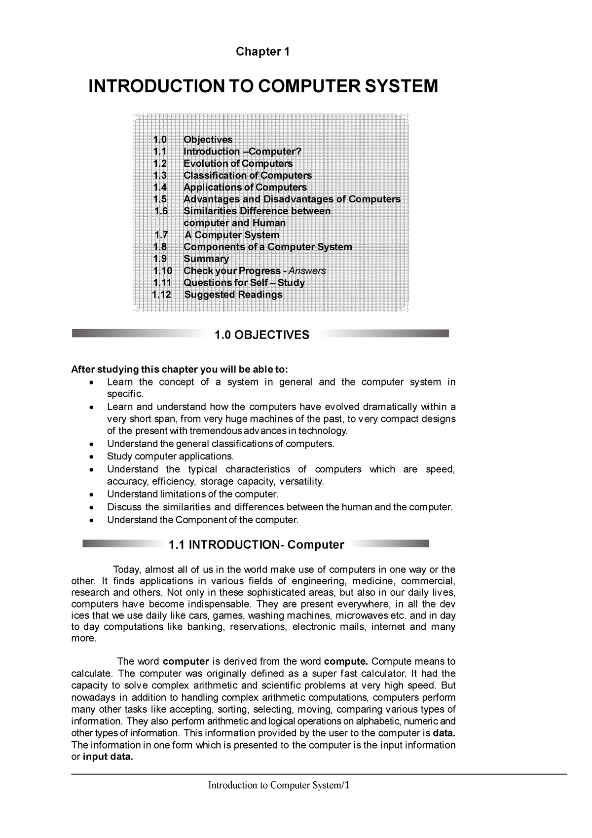 BCA-121 Computer Fundamental - Introduction To Computer System/ 1 ...