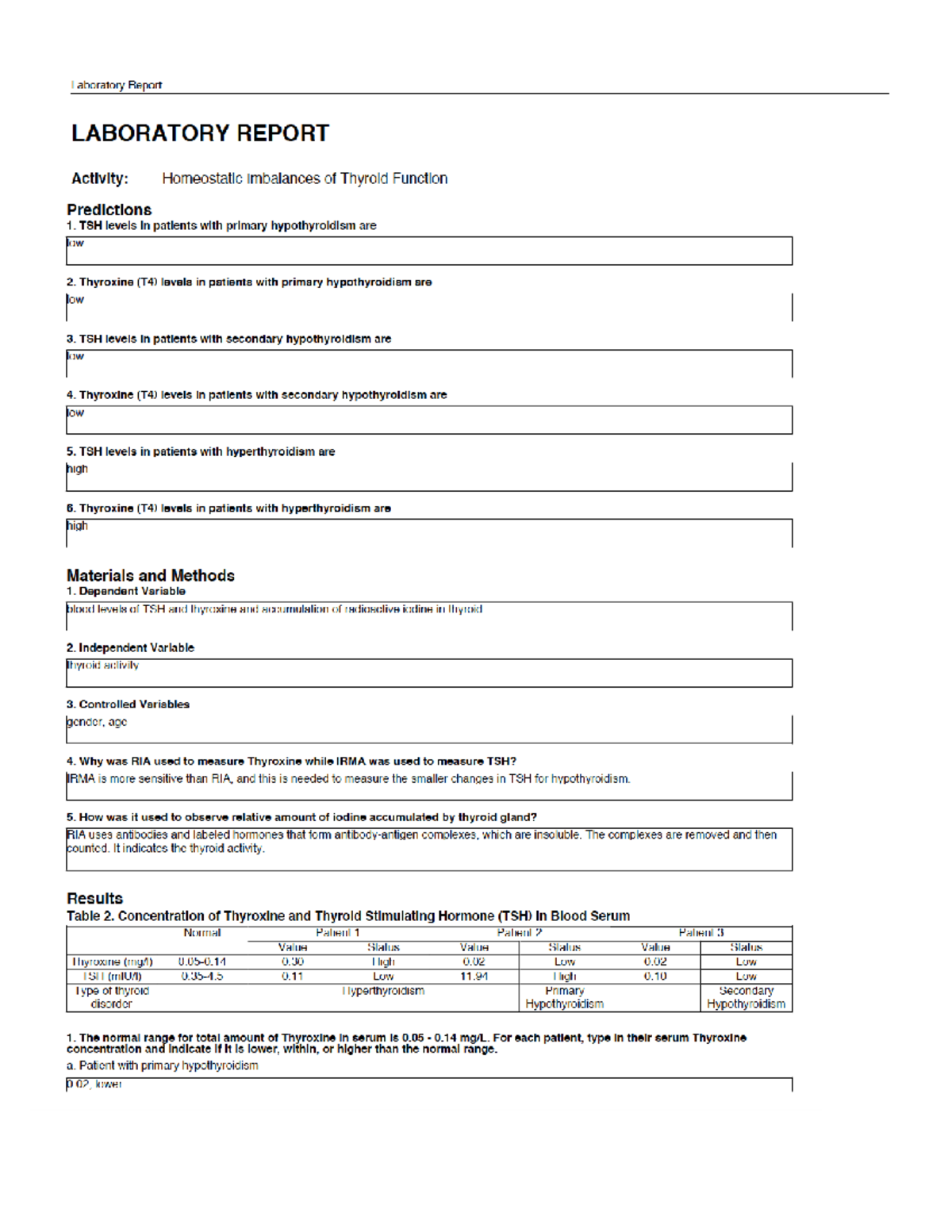 BIO 203 Recitation Assignment 3 - Laboratory Report LABORATORY REPORT ...