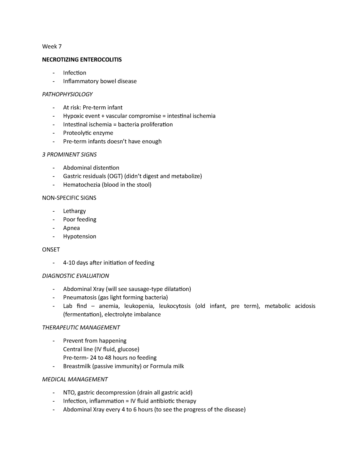 Midterm- Reviewer - asd - Week 7 NECROTIZING ENTEROCOLITIS Infection ...