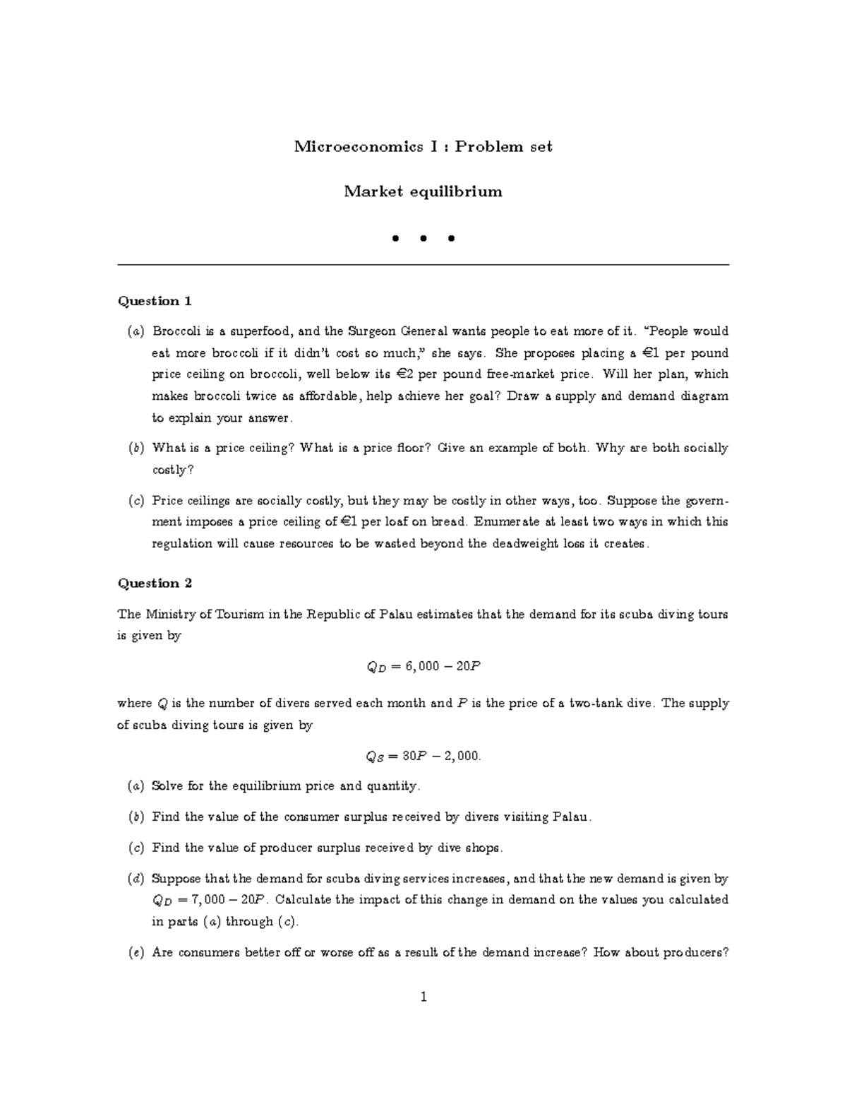 Problemset Market Eq - Nope - Microeconomics I : Problem set Market ...