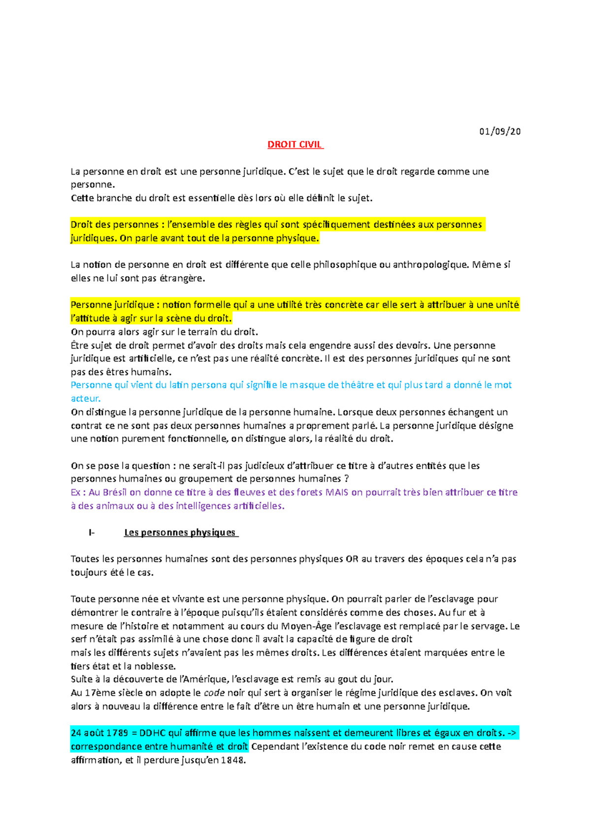 Droit Des Personnes S1 L1 0109 Droit Civil La Personne En Droit Est Une Personne Juridique 4561