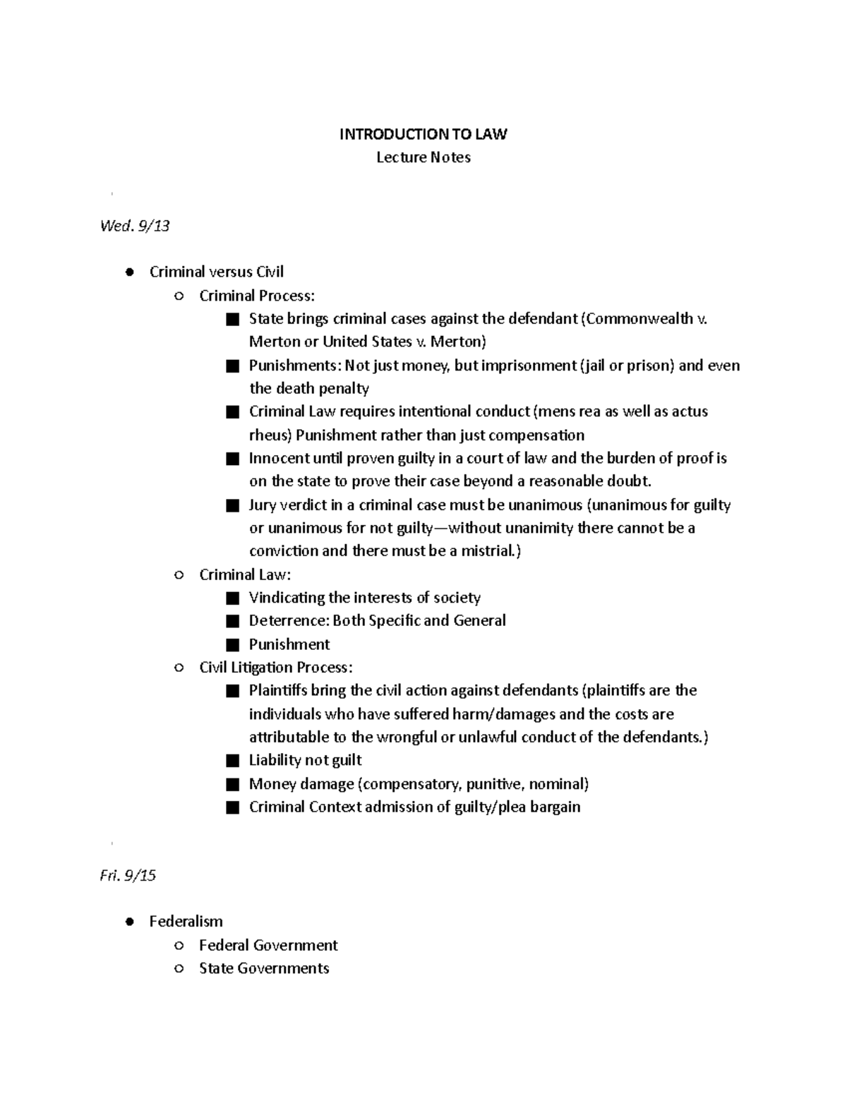 Introduction to Law Lecture Notes - Studocu