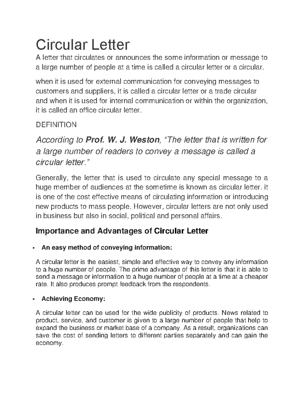 Example Of Business Circular Letter