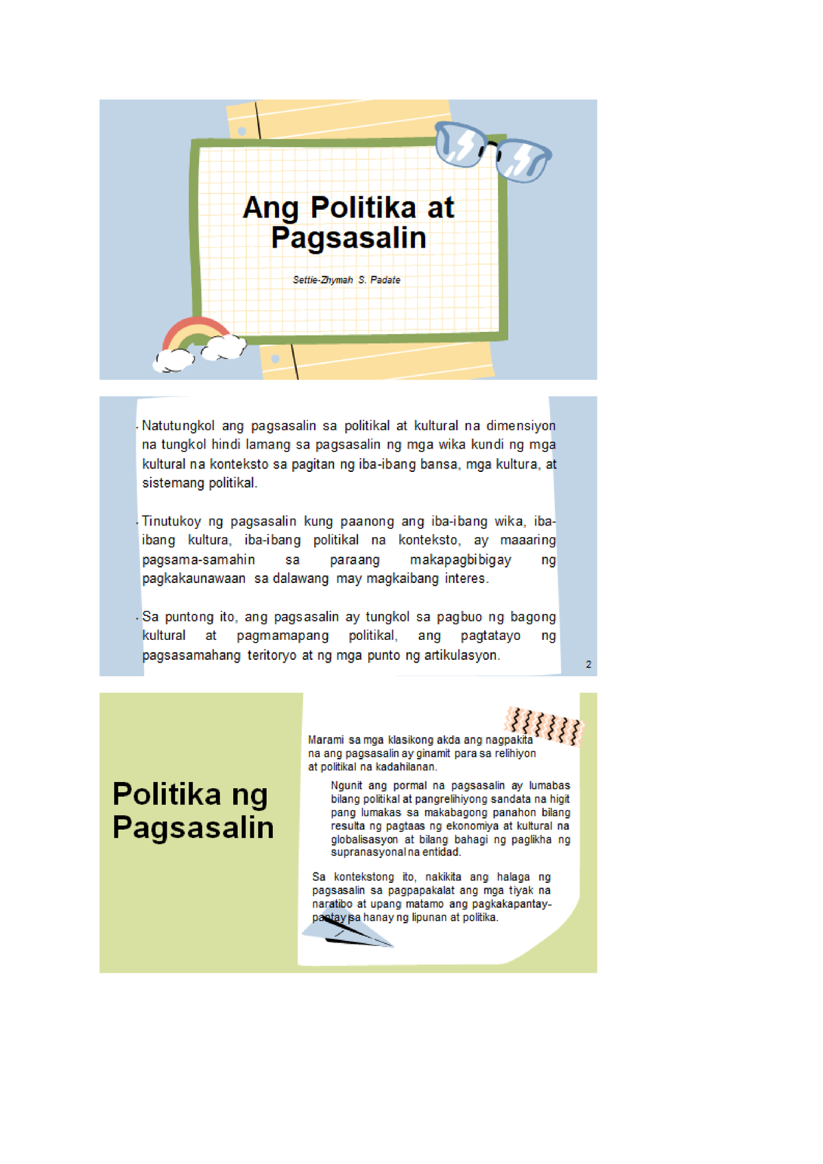 Politika NG Pagsasalin PPT - Secondary Education in Filipino - Studocu