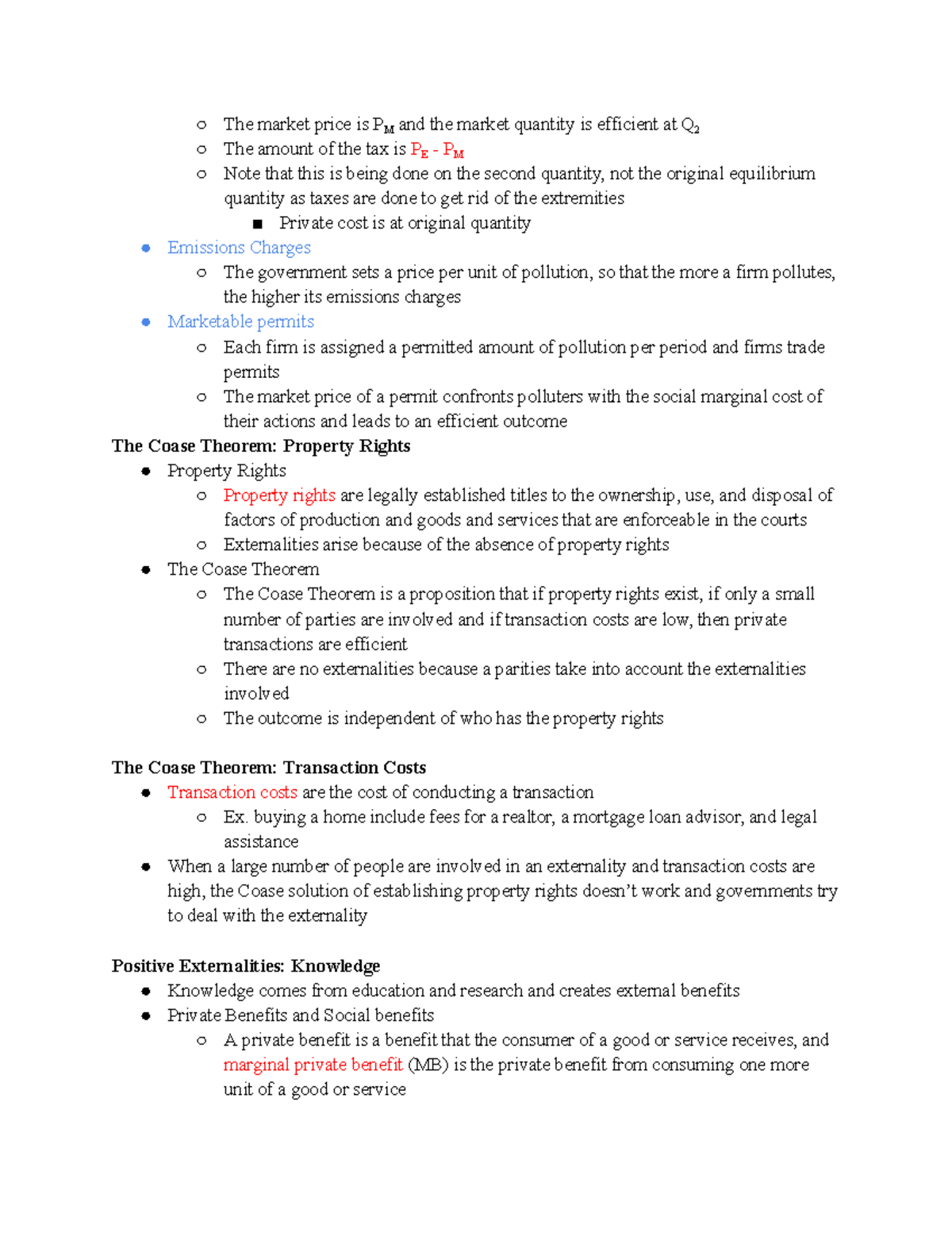 Econ B251: Coase Theorem - The market price is PM and the market ...