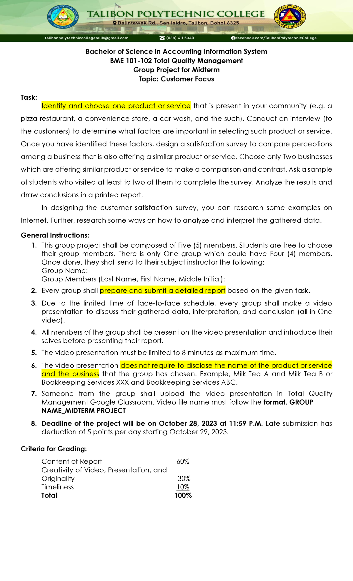 Midterm-Project Customer-Focus - Bachelor of Science in Accounting ...
