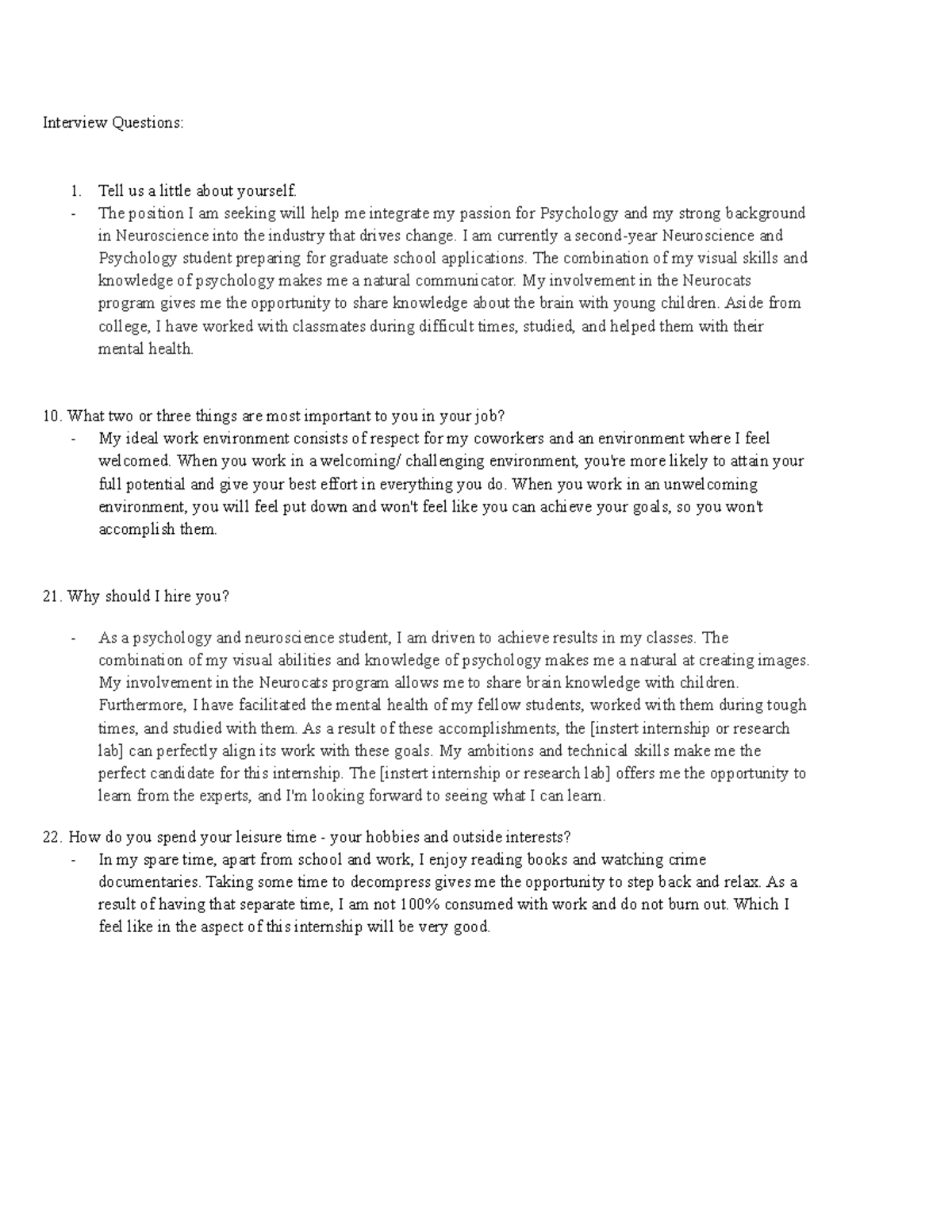 PSY 195 Interview Questions - Interview Questions: Tell us a little ...