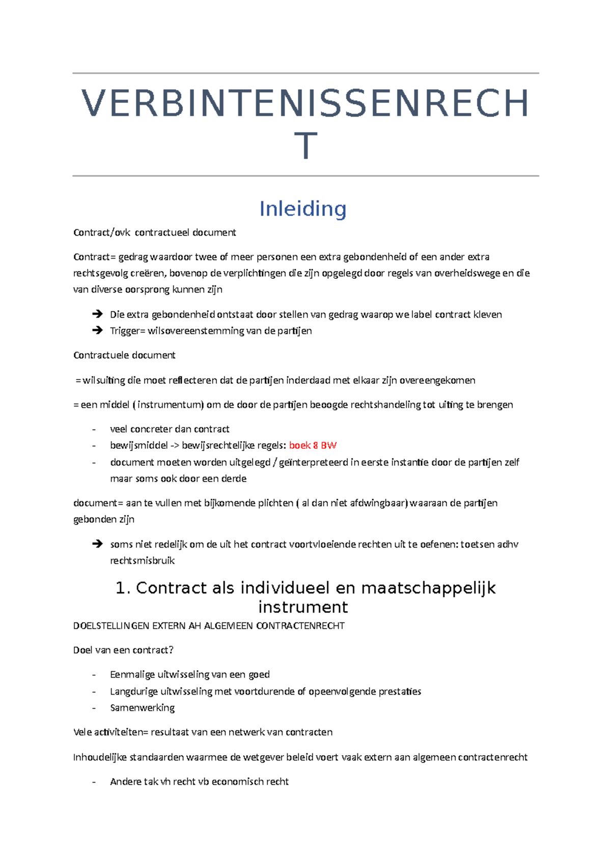 Verbintenissenrecht Boek - VERBINTENISSENRECH T Inleiding Contract/ovk ...