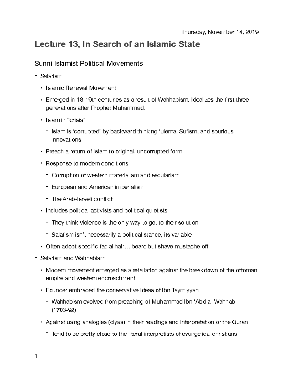 Lecture 13 In Search Of An Islamic State Lecture 13 In Search Of