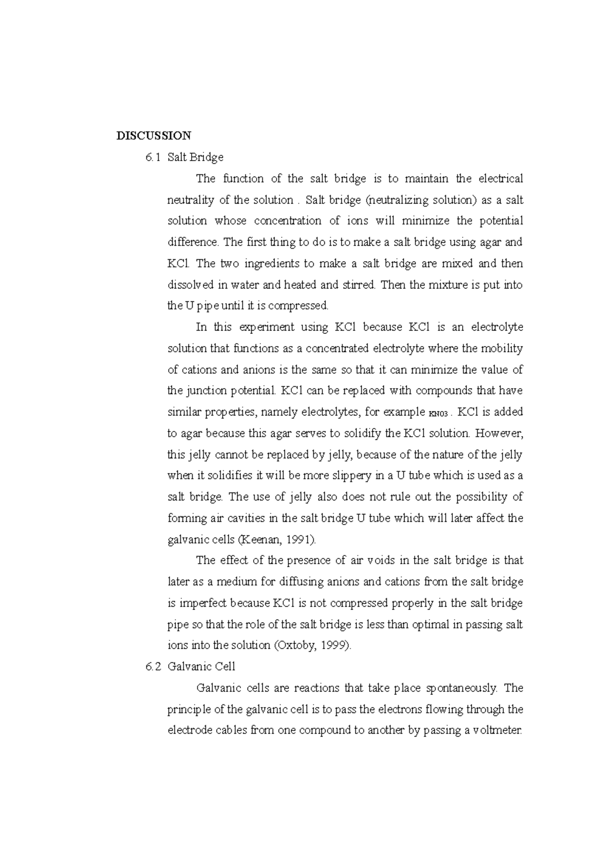 Salt Bridge DISCUSSION 6 Salt Bridge The function of the salt bridge