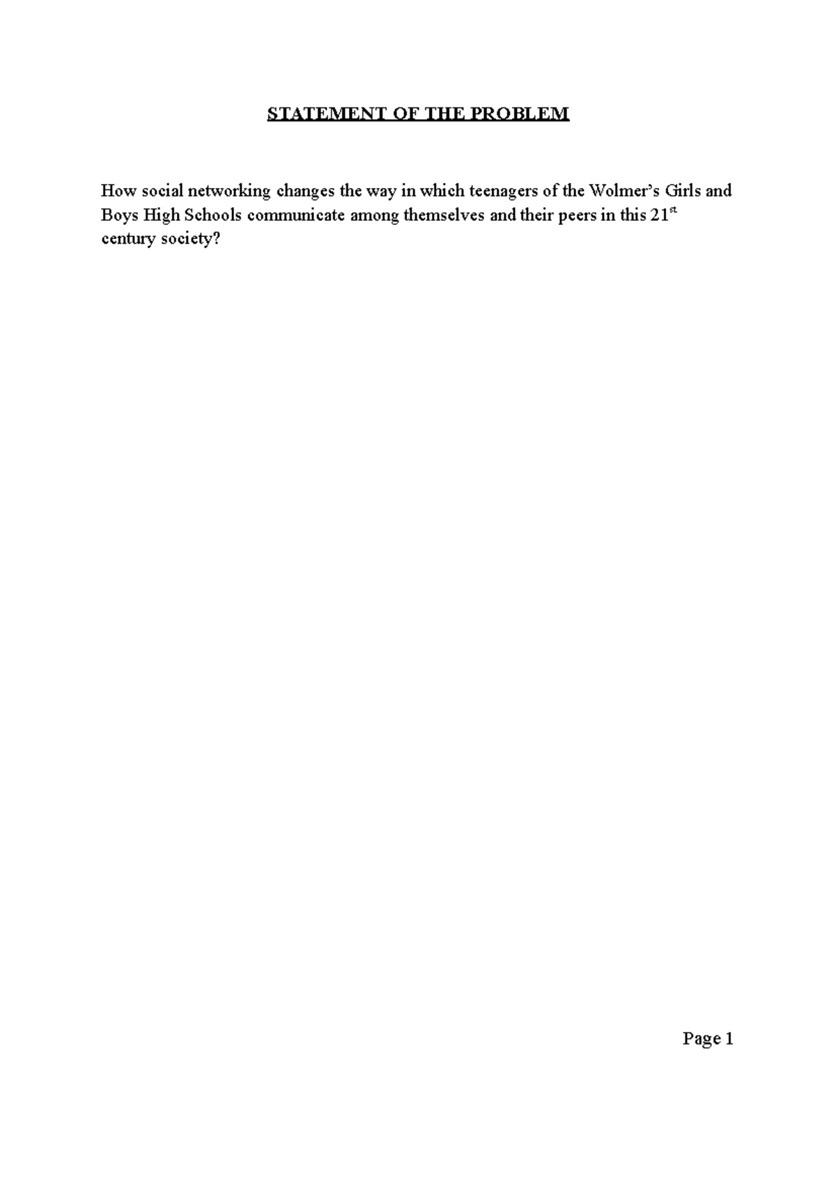 SOCI SBA - Research on Students - STATEMENT OF THE PROBLEM How social ...