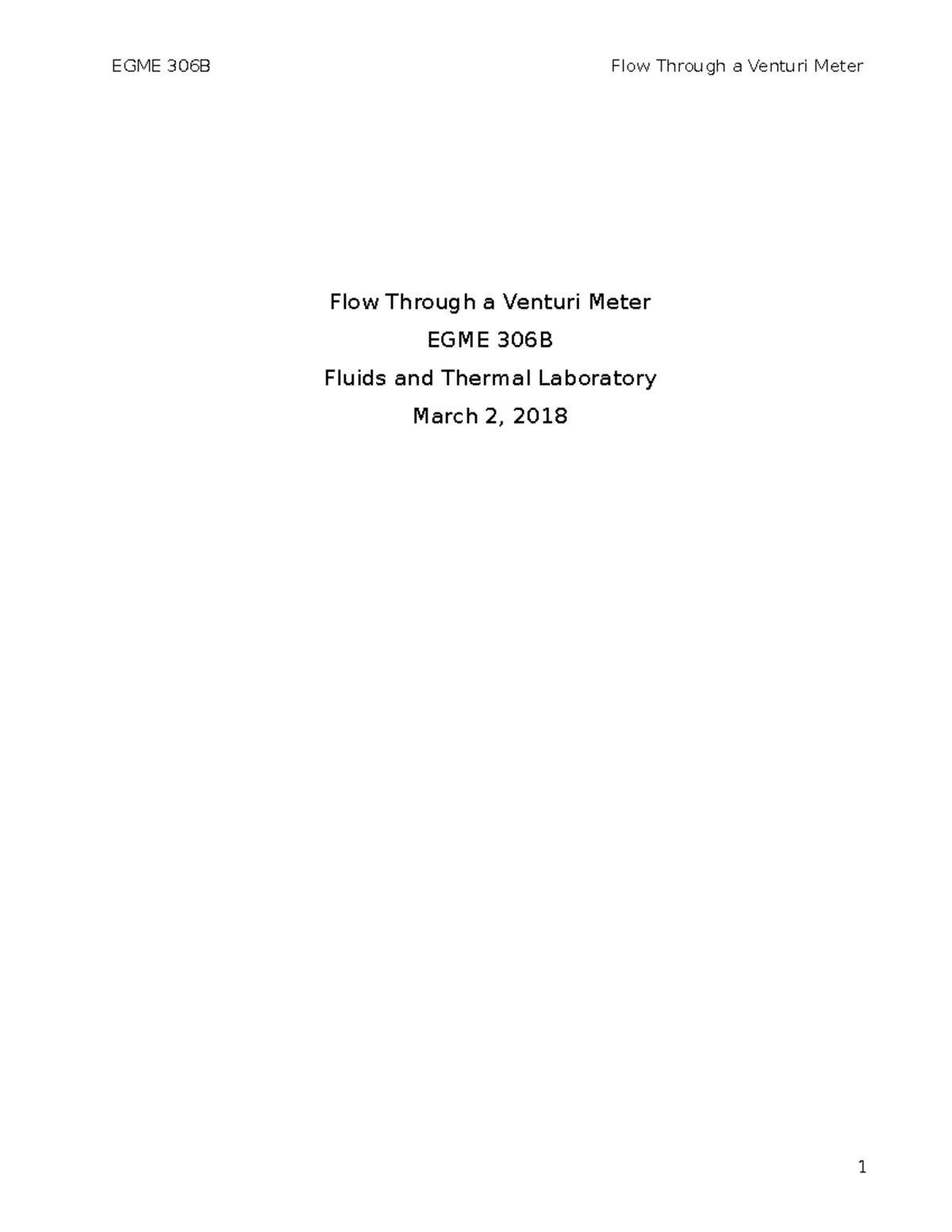 Lab Example 1 Lab Report Flow Through a Venturi Meter EGME 306B