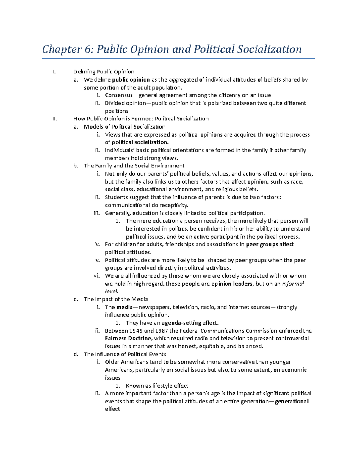 Chapter 6 - Lecture Notes 1 - Chapter 6: Public Opinion And Political ...