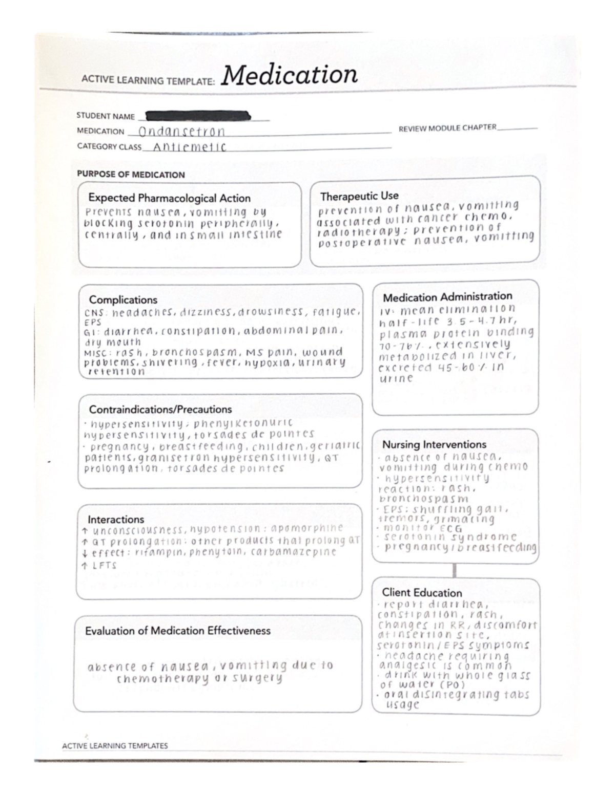 ATI Drug Template Ondansetron NU 306 Studocu