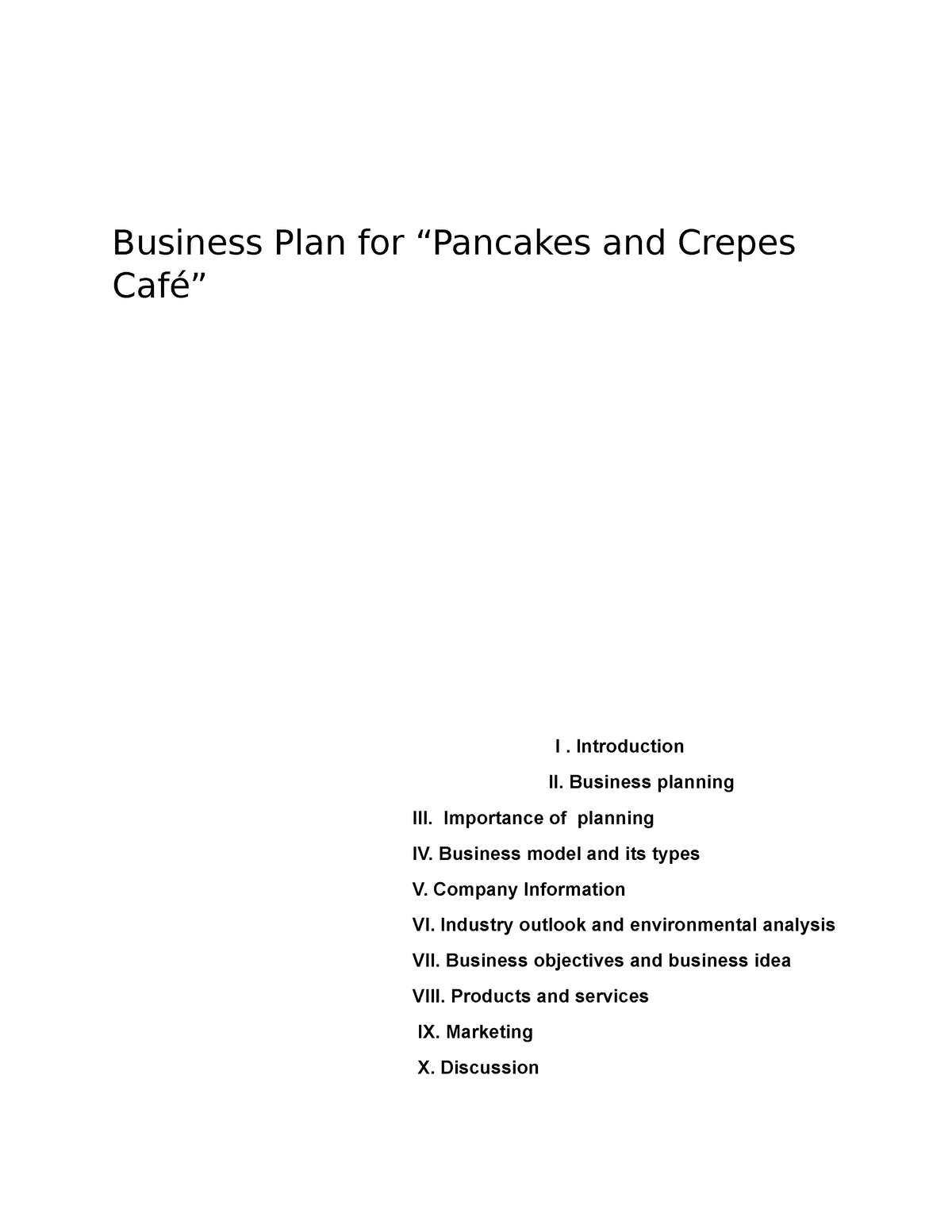 pancake business plan description