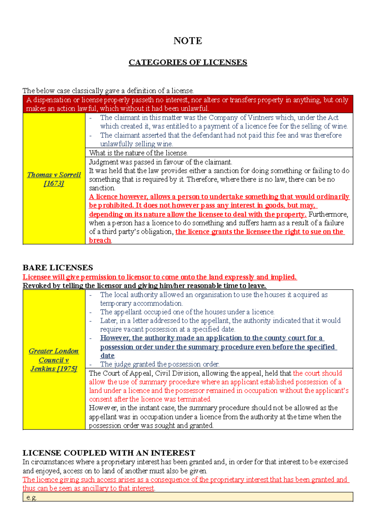 3. Note Categories of Licenses - NOTE CATEGORIES OF LICENSES The below ...