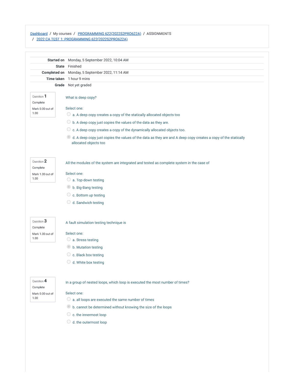 programming 622 assignment memo