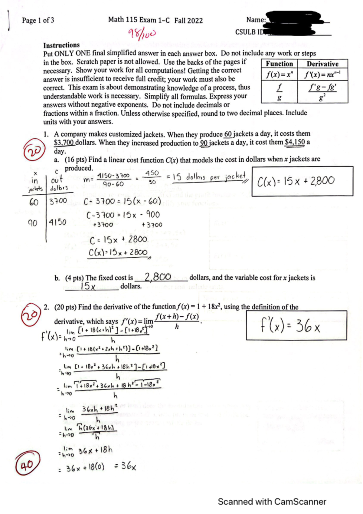 Math 115 Midterm 1 Fall 2022 - Page 1 Of 3 Math 115 Exam Fall 2022 Name ...