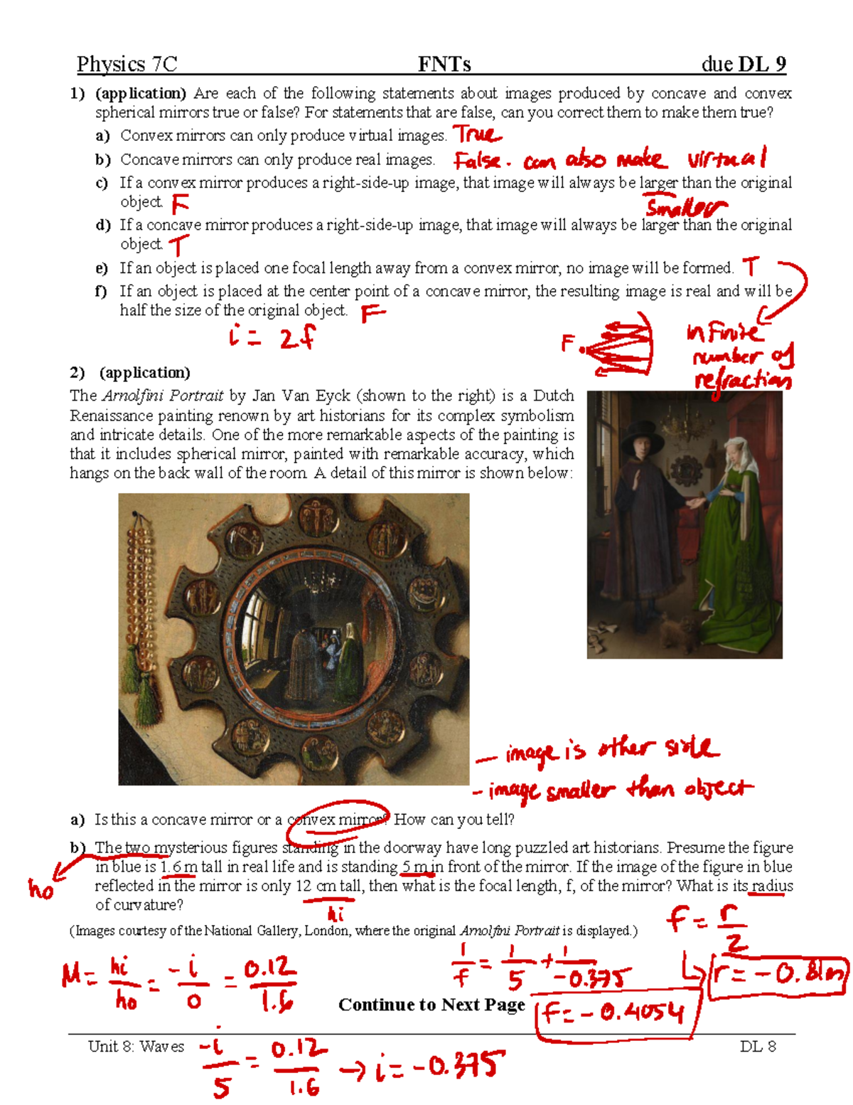 7C FNT8 - 1111 - Physics 7C FNTs due DL 9 Unit 8: Waves DL 8 ...