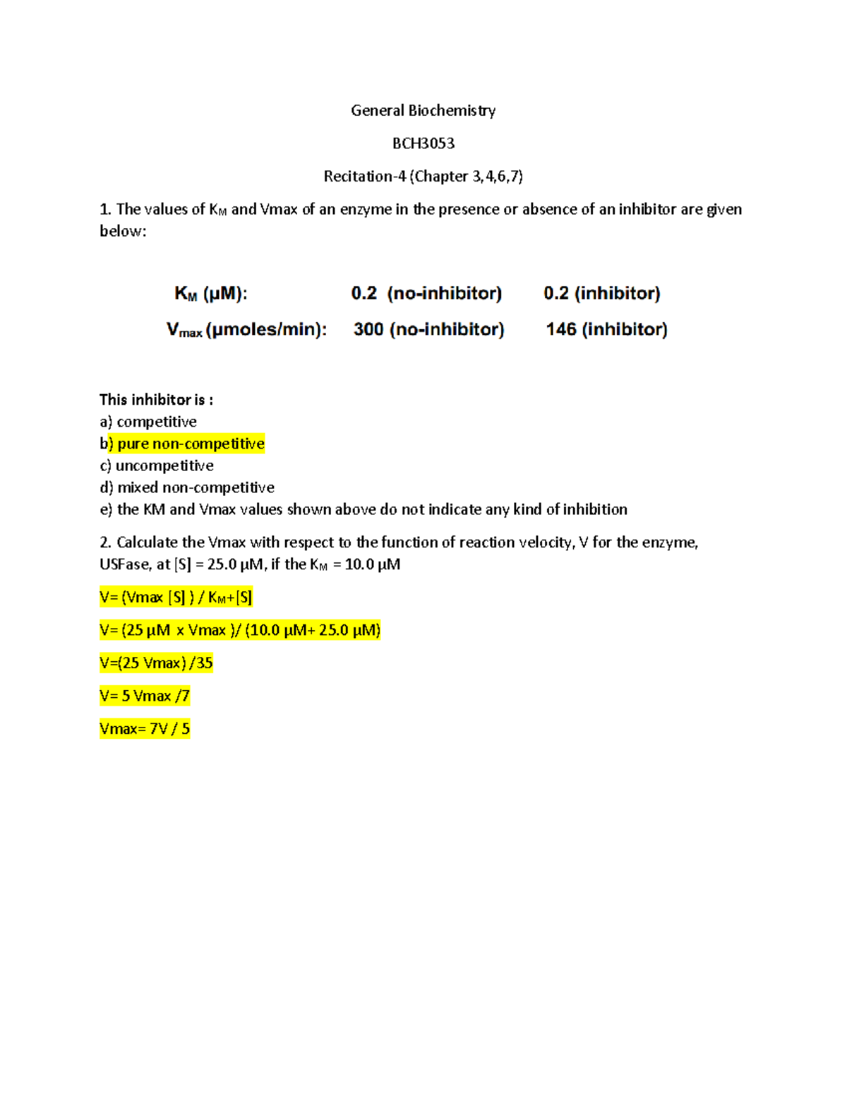 Recitation 4 solution General Biochemistry BCH Recitation4 (Chapter