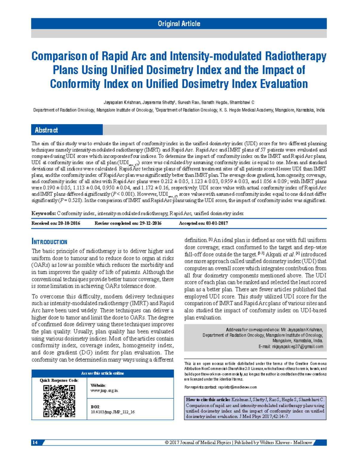 JMP4214 14 © 2017 Journal of Medical Physics Published by Wolters