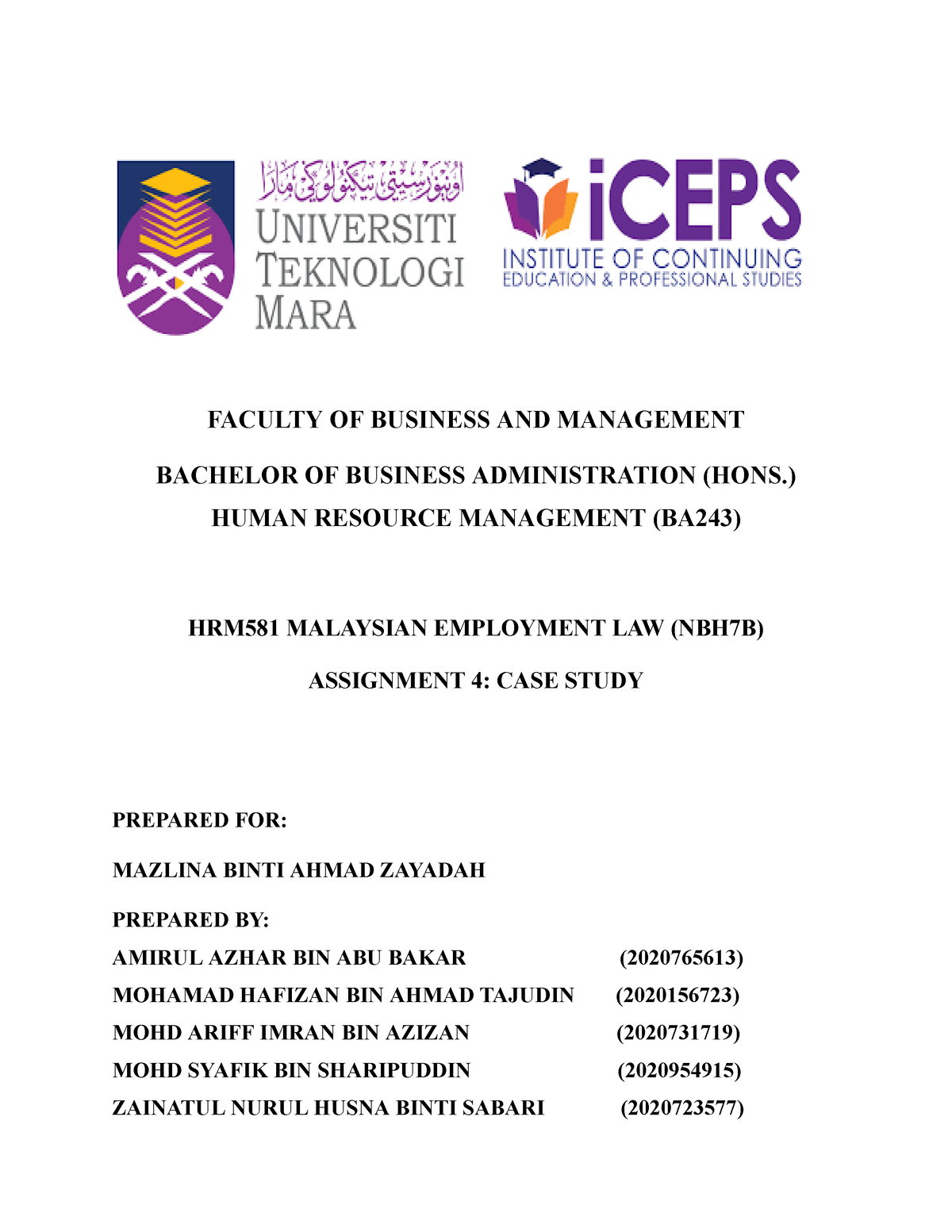 HRM581 CASE Study - FACULTY OF BUSINESS AND MANAGEMENT BACHELOR OF ...