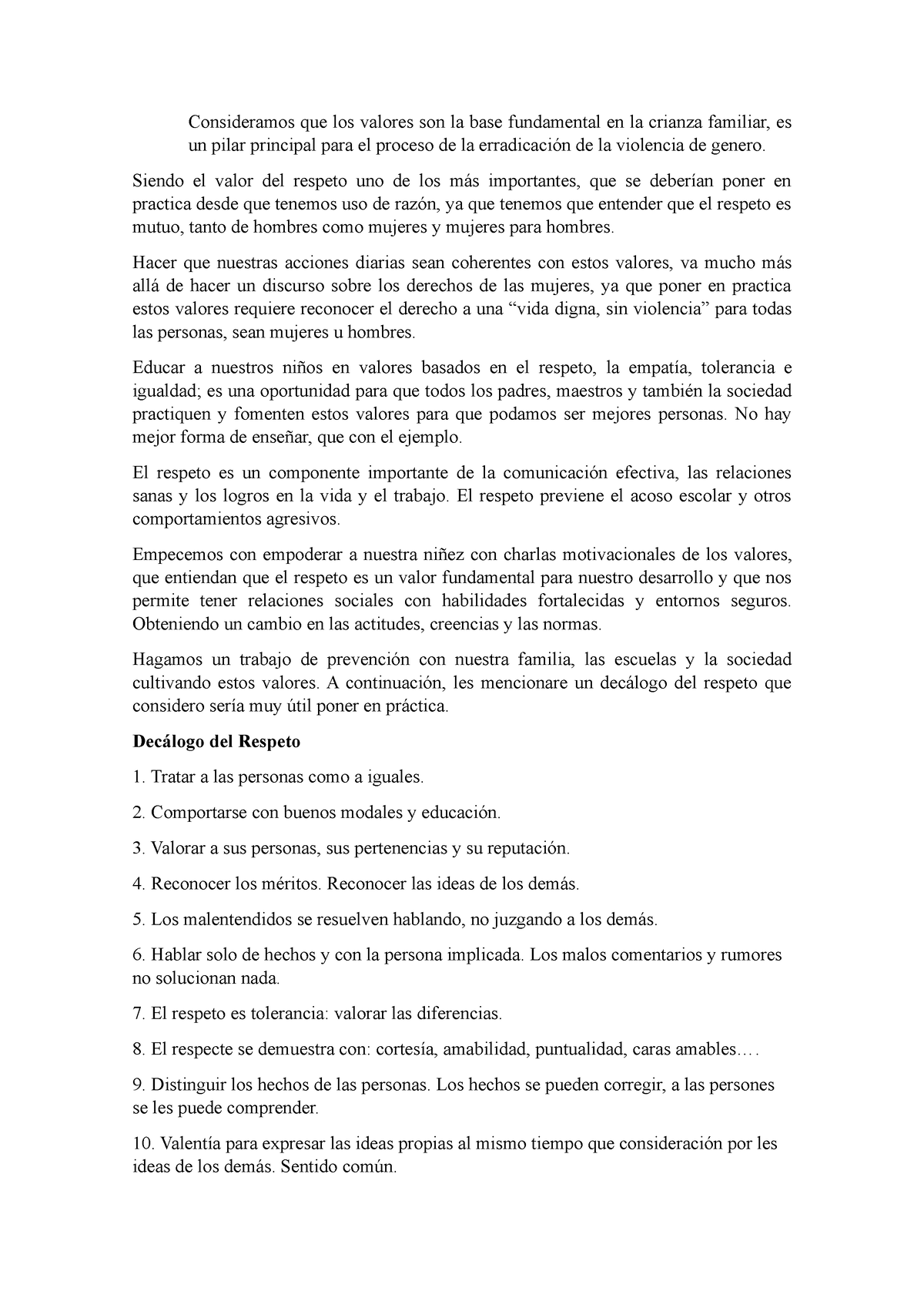 Discurso Respeto Valores Consideramos Que Los Valores Son La Base Fundamental En La Crianza