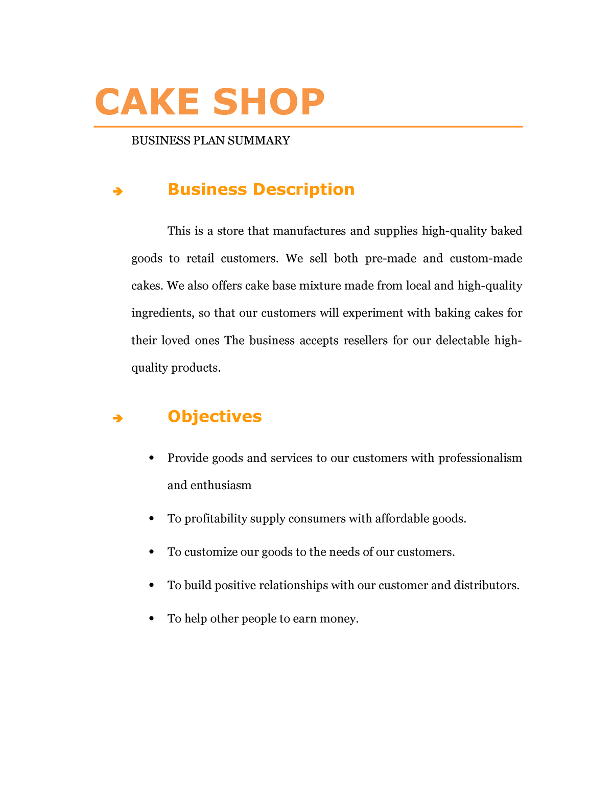 CAKE BUSINESS PLAN IN NIGERIA