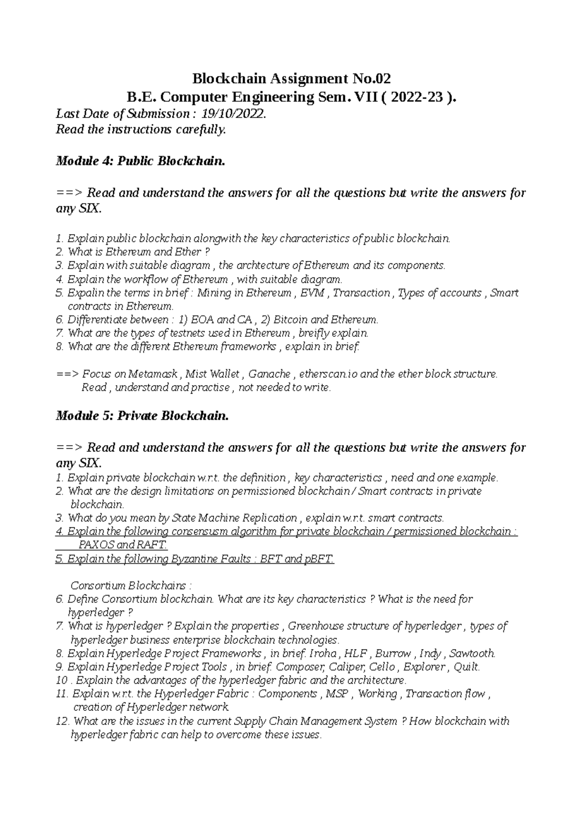 Blockchain assignment 2 - B. Computer Engineering Sem. VII ( 2022-23 ...
