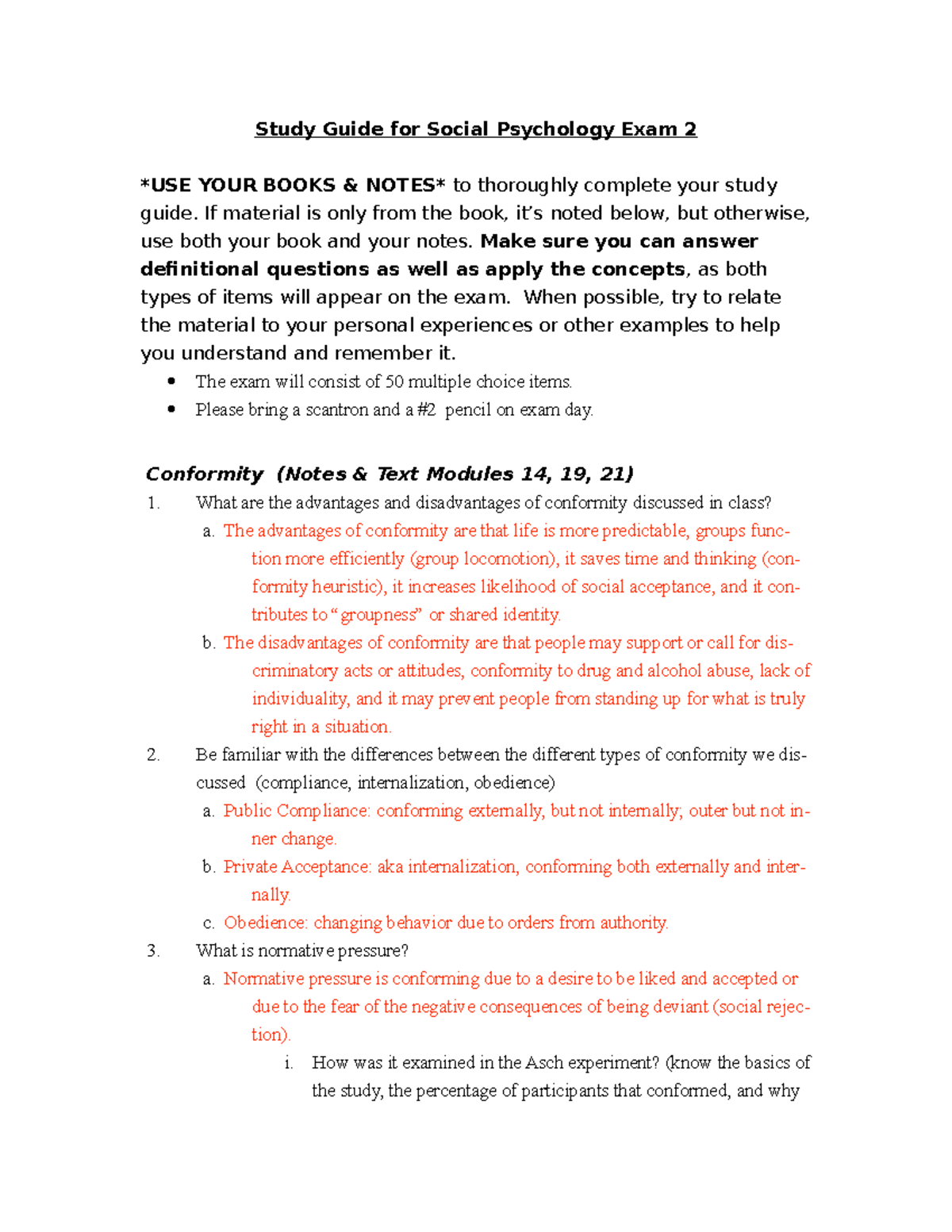 Psych Exam 2 Study Guide Word - Study Guide for Social Psychology Exam ...