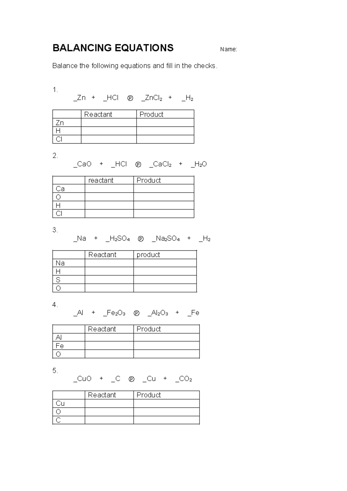 Balancing Equations Worksheet practice problems-1 - BALANCING EQUATIONS ...
