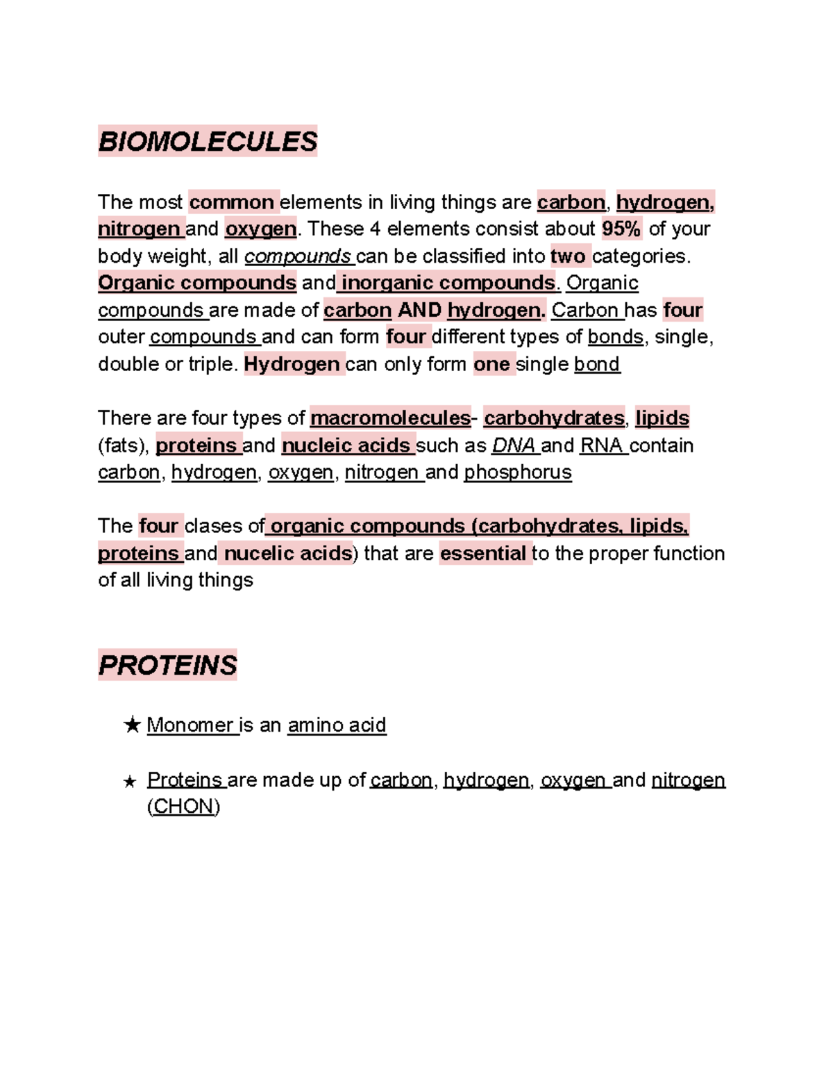 Biomolecules 1 yes BIOMOLECULES The most common elements in living