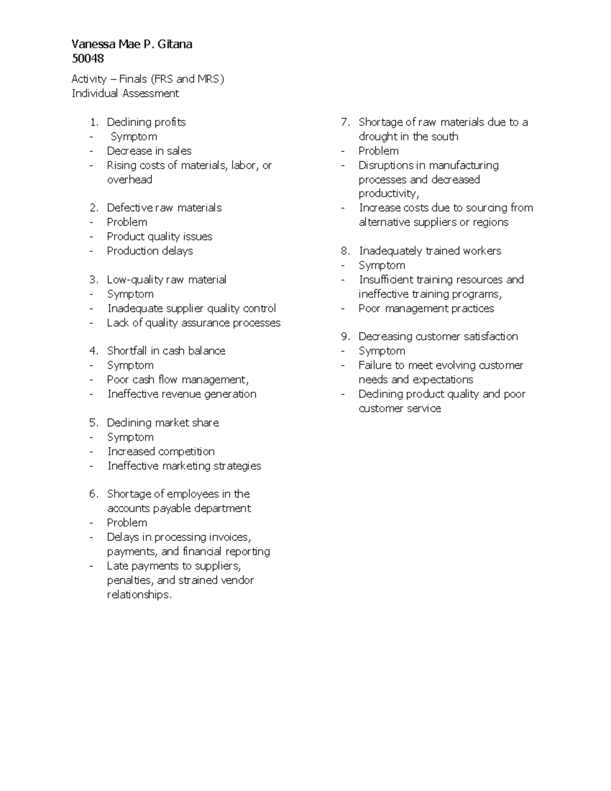 Activity AIS - Vanessa Mae P. Gitana 50048 Activity – Finals (FRS and ...