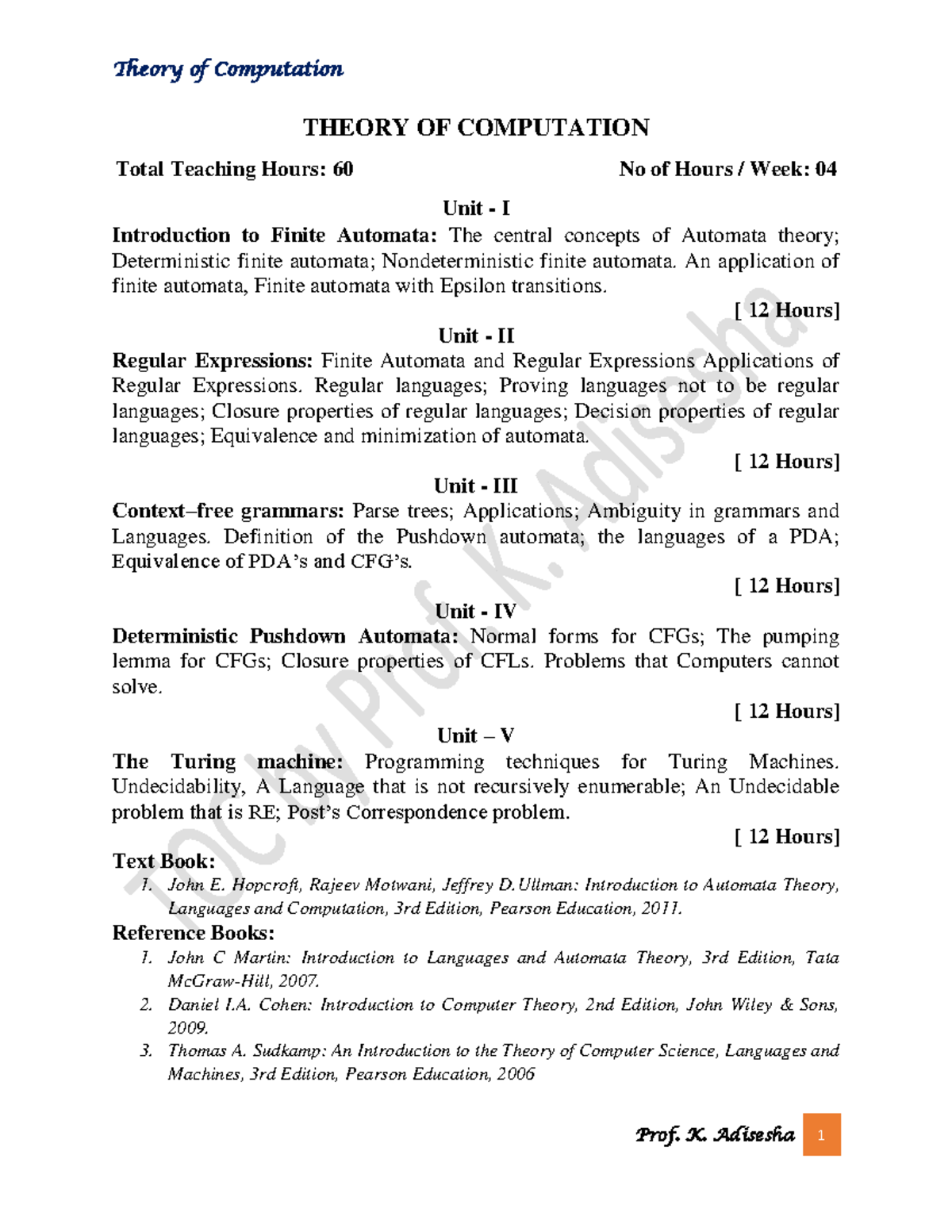 Theory Of Computation And Automata THEORY OF COMPUTATION Total 