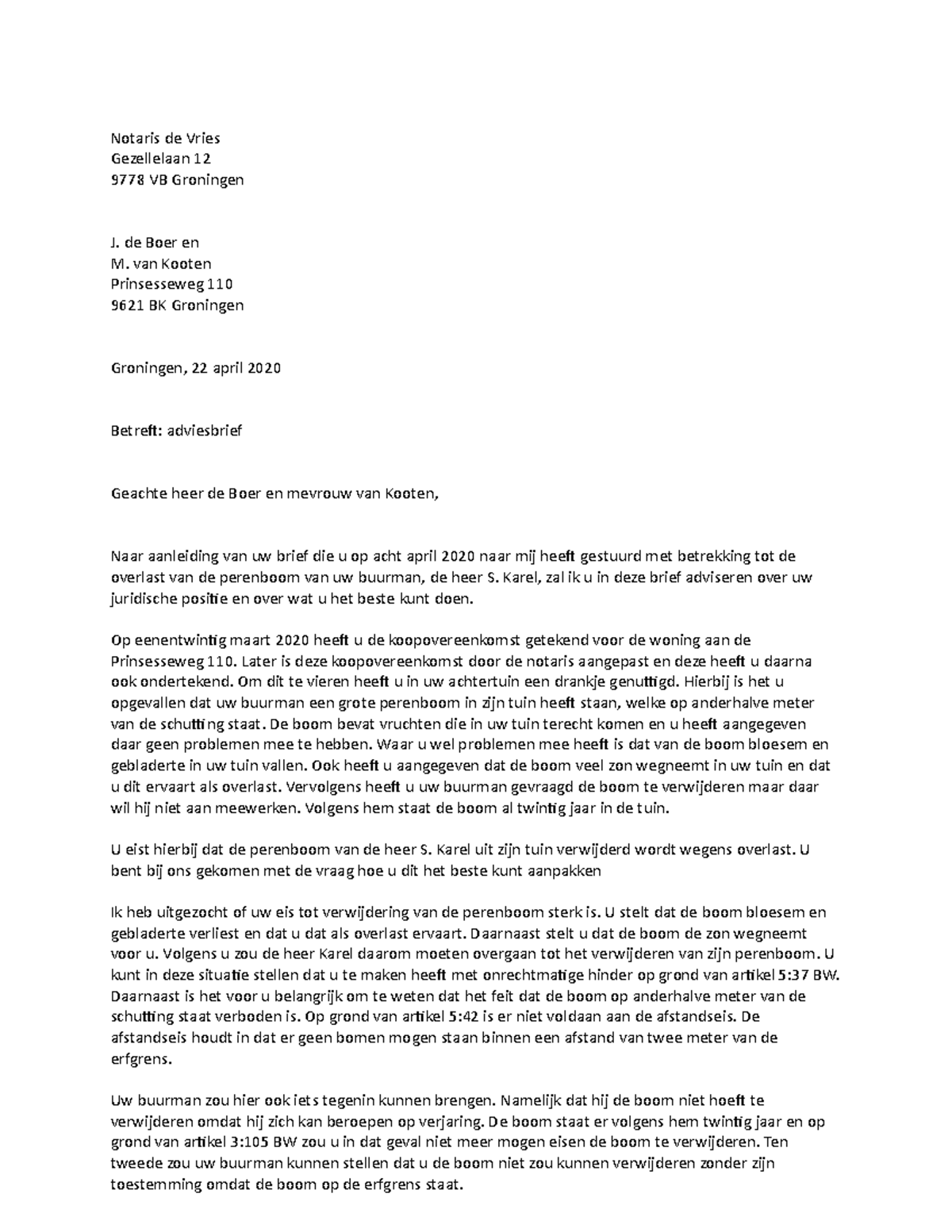 Advies brief professionele communicatie schriftelijk - Notaris de Vries ...