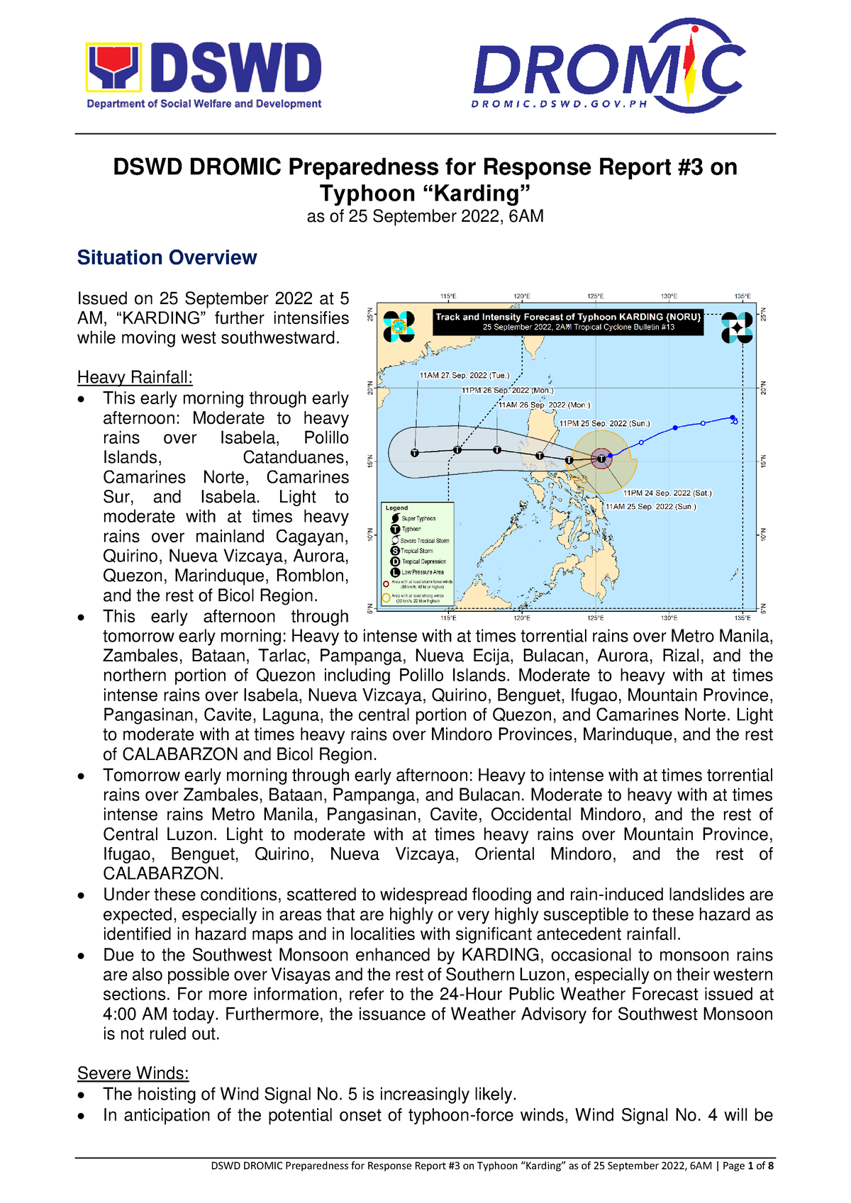 DSWD Dromic Preparedness For Response Report 3 On Typhoon Karding As Of ...