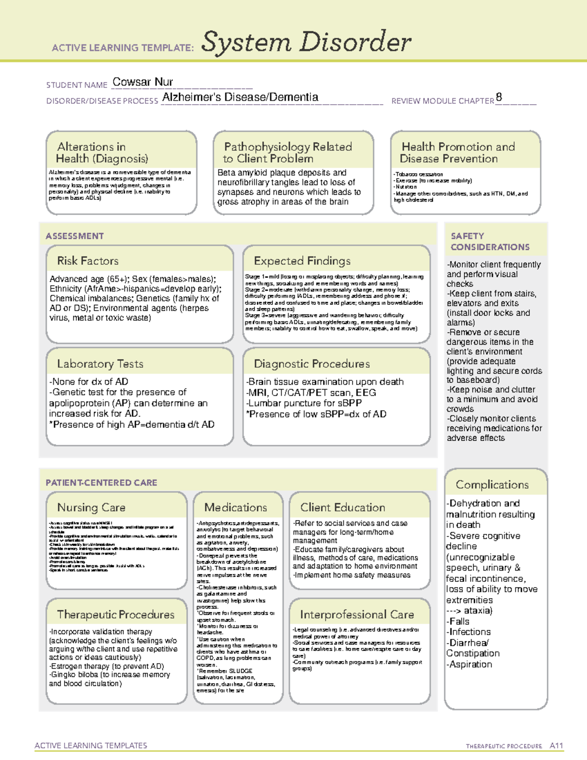 Alzheimer S Disease System Disorder Template