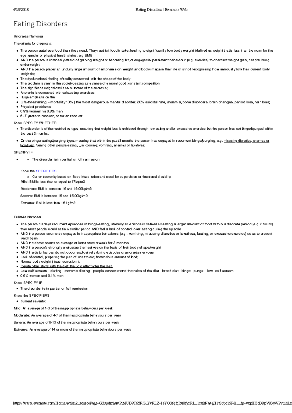 Eating Disorders lecture notes - 4/23/2018 Eating Disorders | Evernote ...