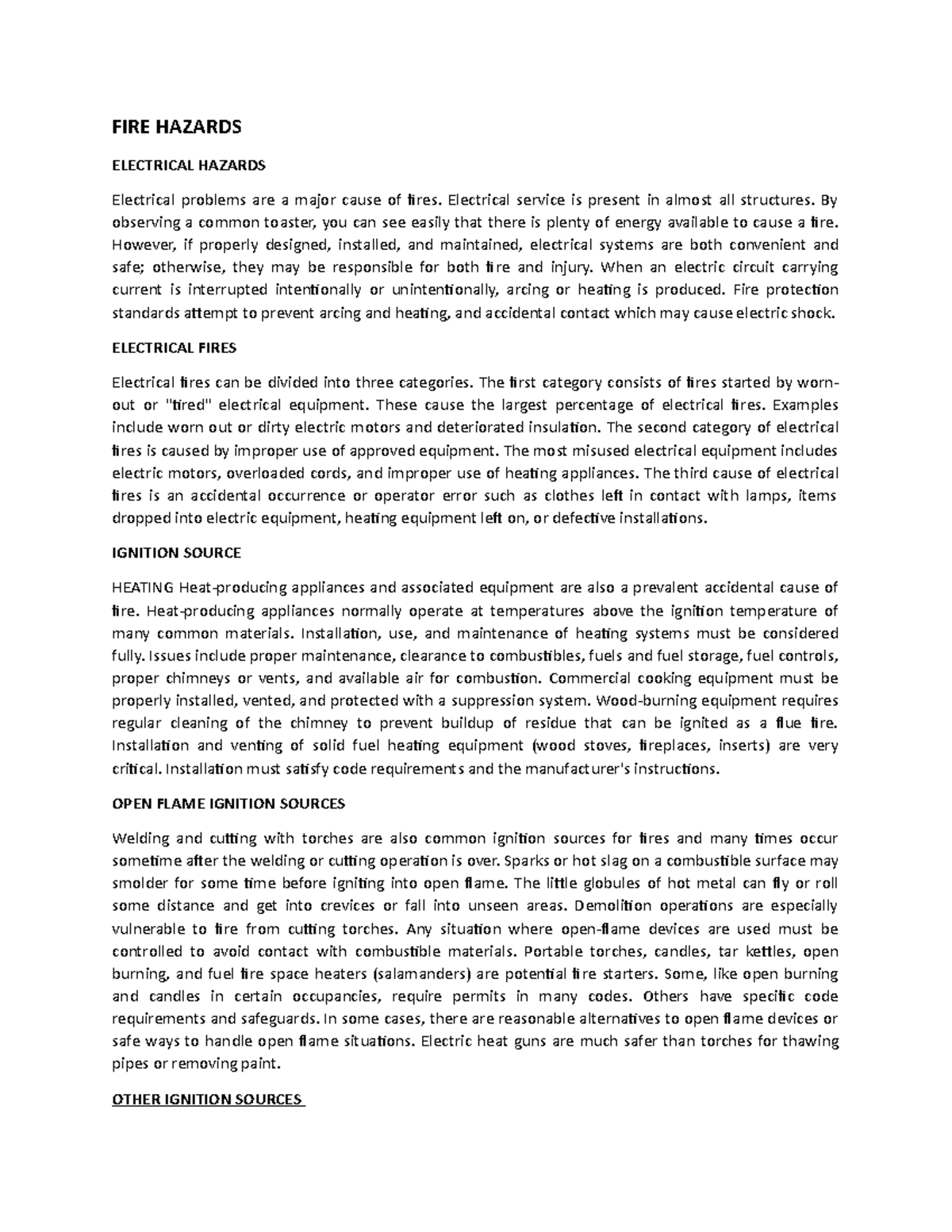 FIRE Hazards Lecture notes 1 Disaster Risk Reduction Management